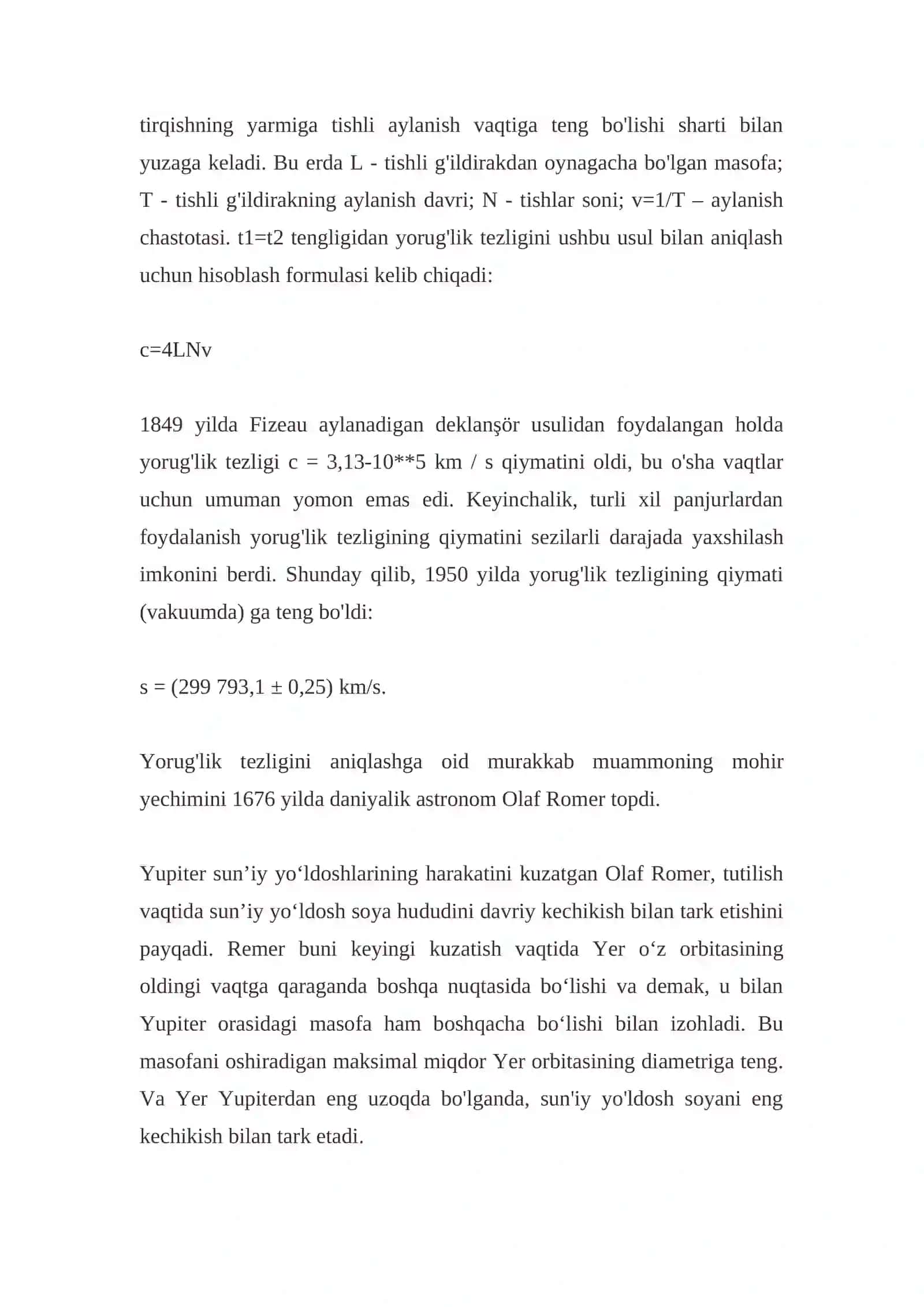 Yorug’lik tezligini  labaratoriya usulida O’lchashni o’rganish mavzusida tayyor mustaqil ish 4