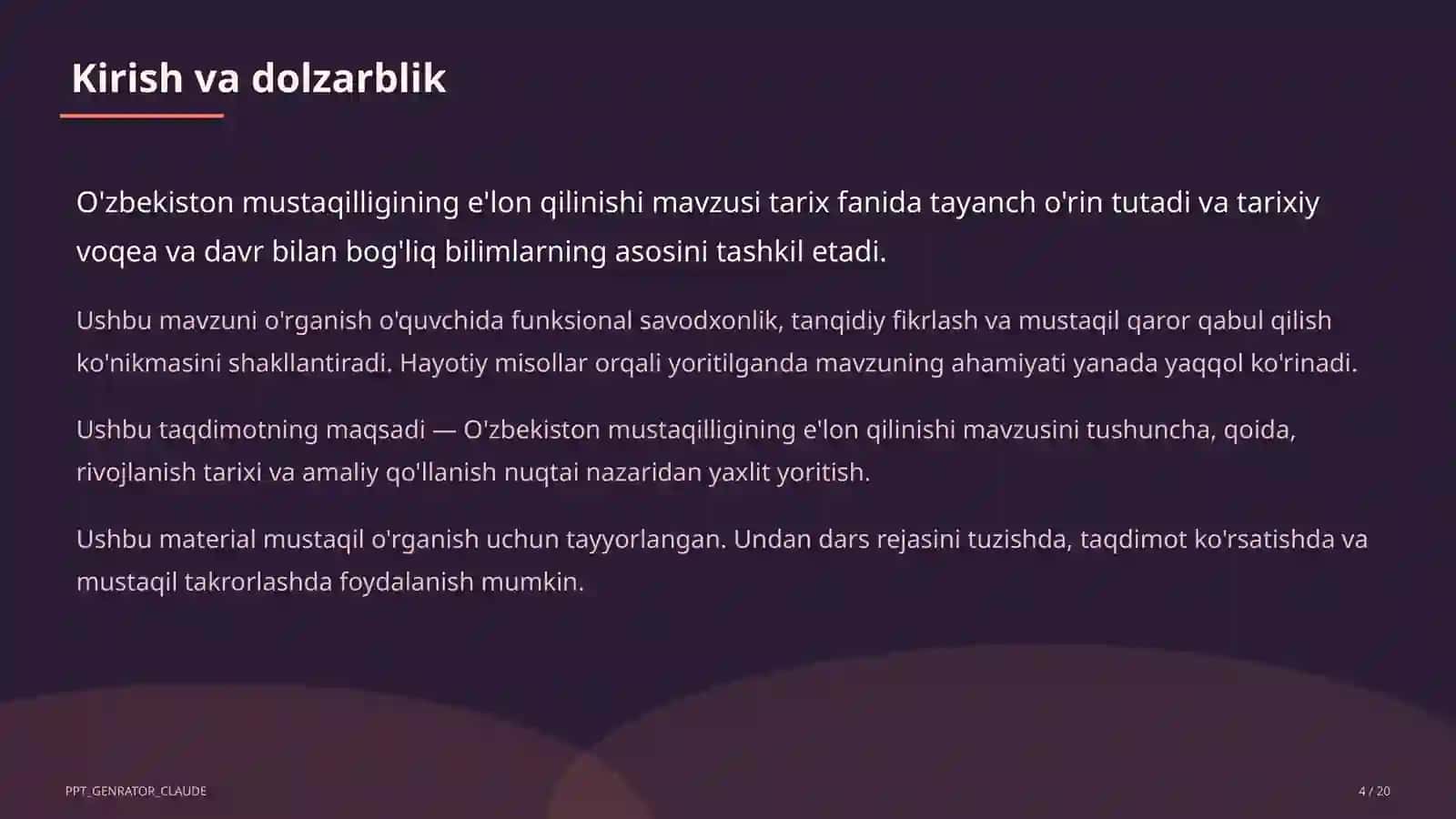 O'zbekiston mustaqilligining e'lon qilinishi (11-sinf) 4