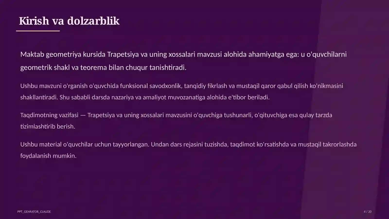 Trapetsiya va uning xossalari (8-sinf) 4