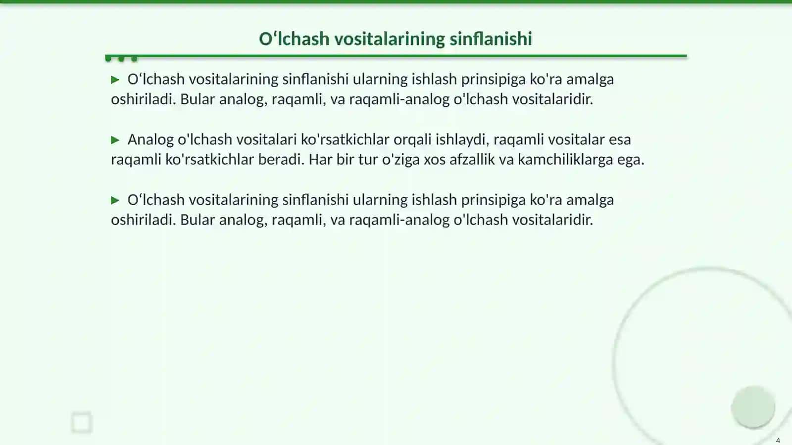Oʻlchash vositalarining turlari va sinflanishi 4