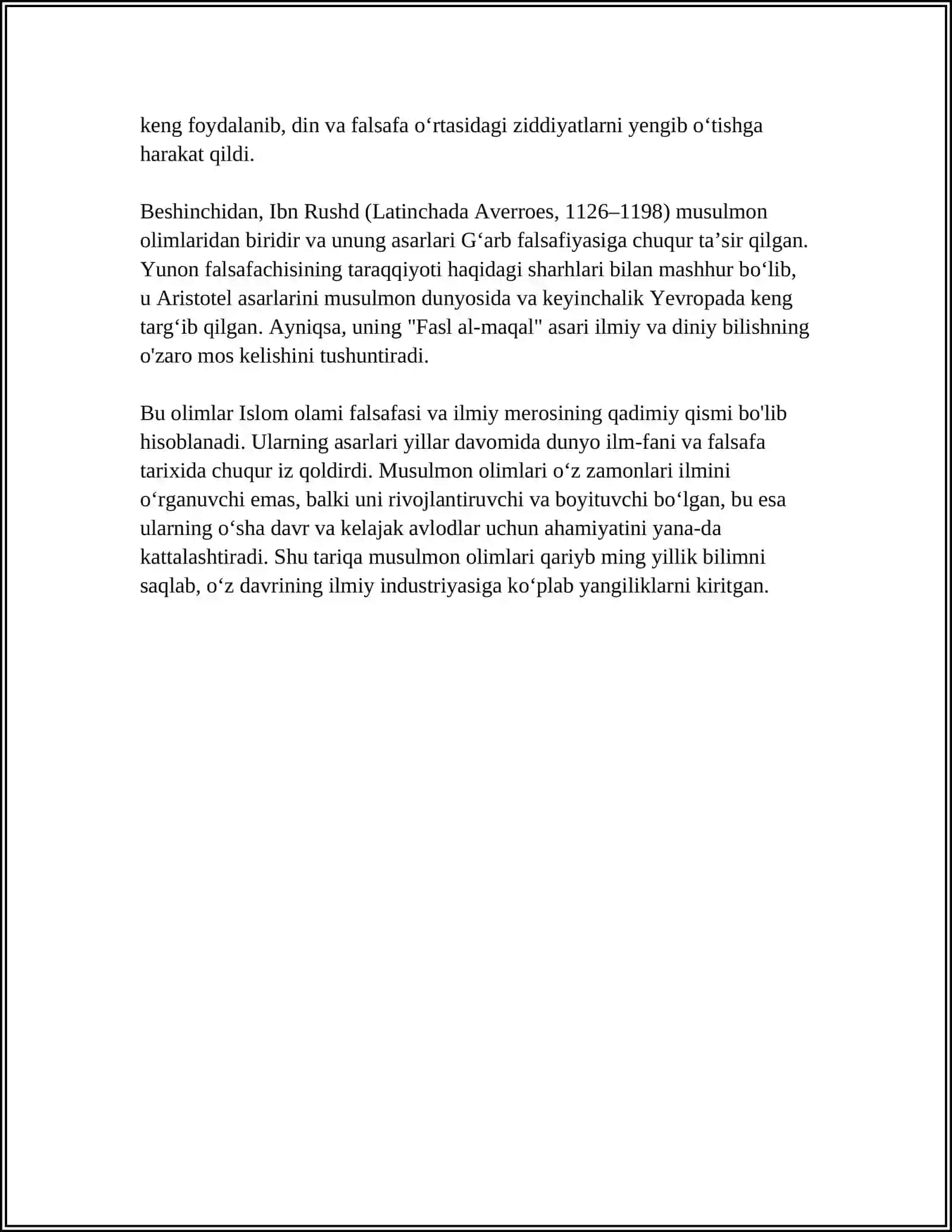 SHAYX MUXAMMAD SODIQ MUHAMMAD YUSUFNING "OLAM VA ODAM,DIN VA ILM"ASARIDA MUSULMON ALLOMALARINING JAXON ILM-FAN RIVOJIGA QOʻSHGAN XISSASI 4