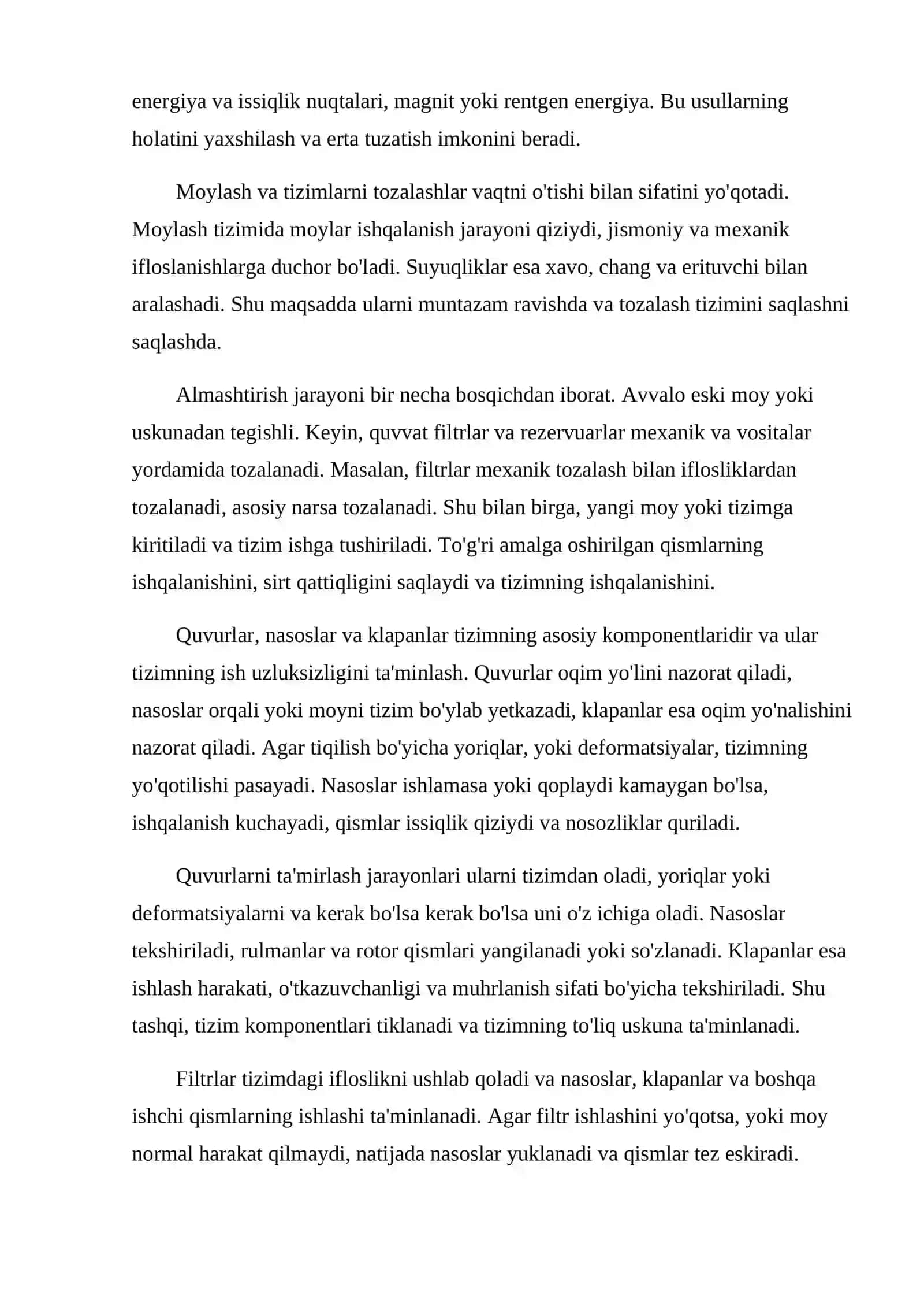 Suyuqlik va moylash tizimlarining mexanik jihozlarda ahamiyati va vazifasi 4