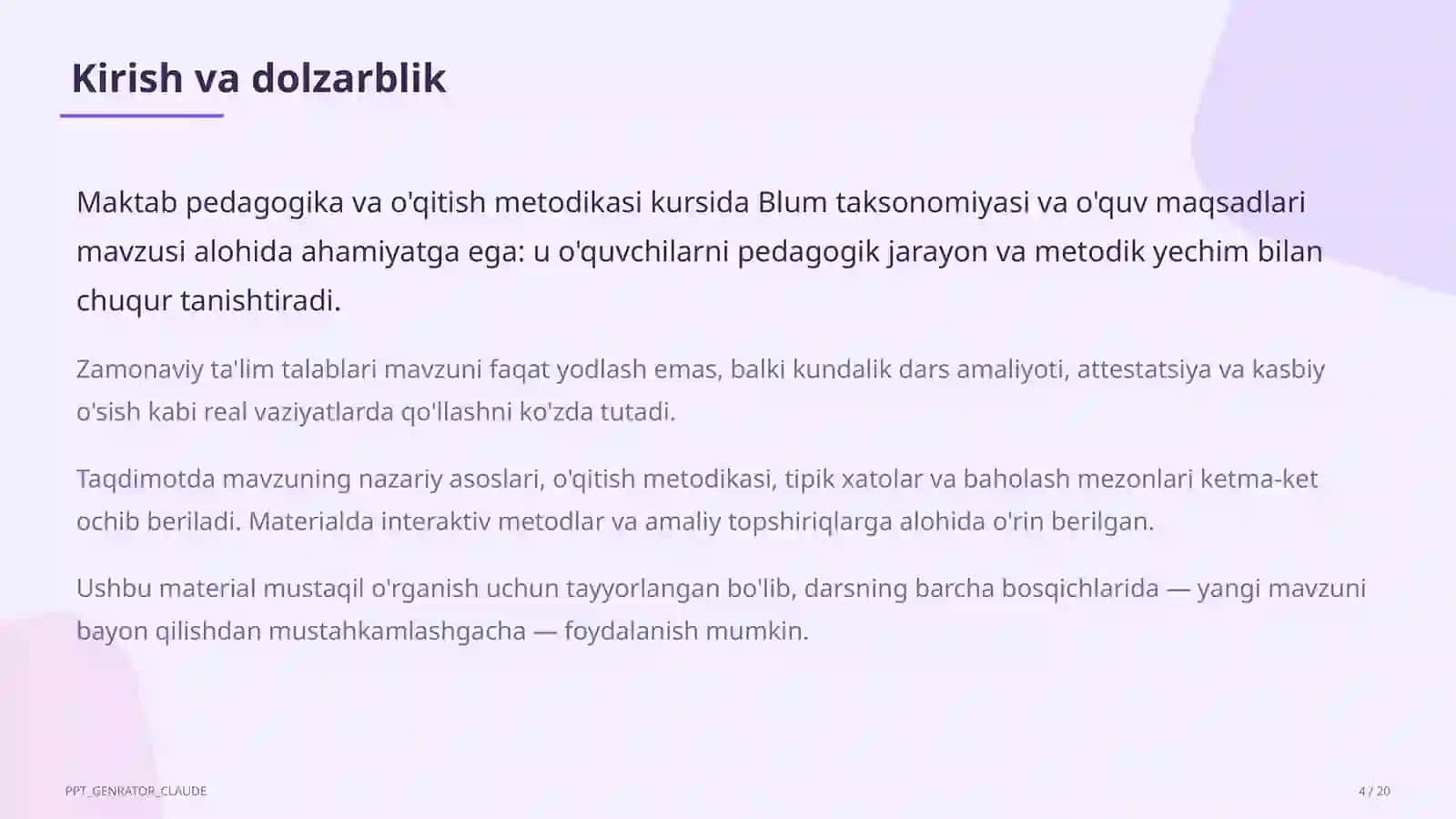 Blum taksonomiyasi va o'quv maqsadlari 4