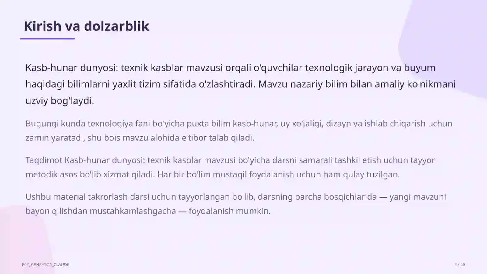 Kasb-hunar dunyosi: texnik kasblar (9-sinf) 4