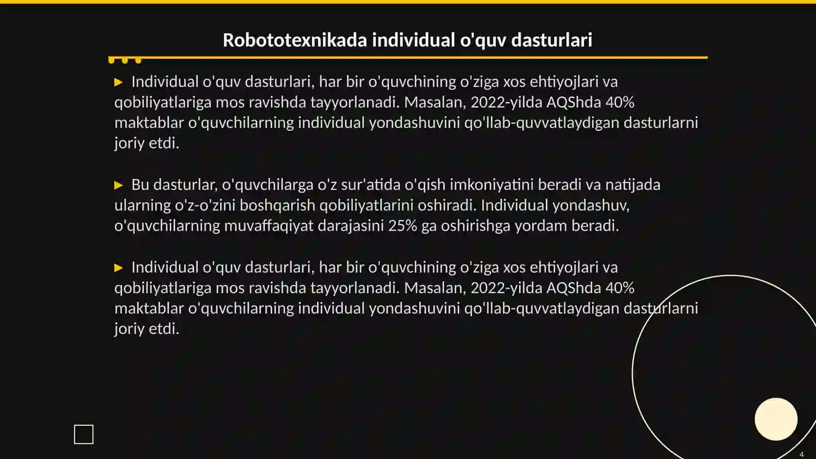 O'quv robototexnikasi: individual o'quv Maserati mazmuniga misol 4