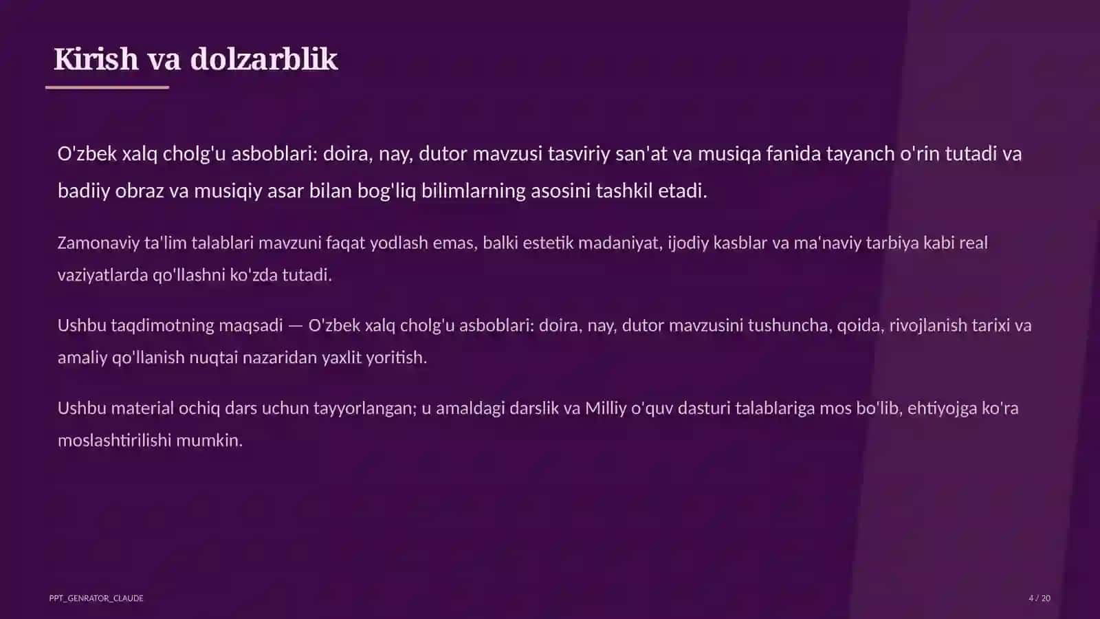 O'zbek xalq cholg'u asboblari: doira, nay, dutor (2-sinf) 4
