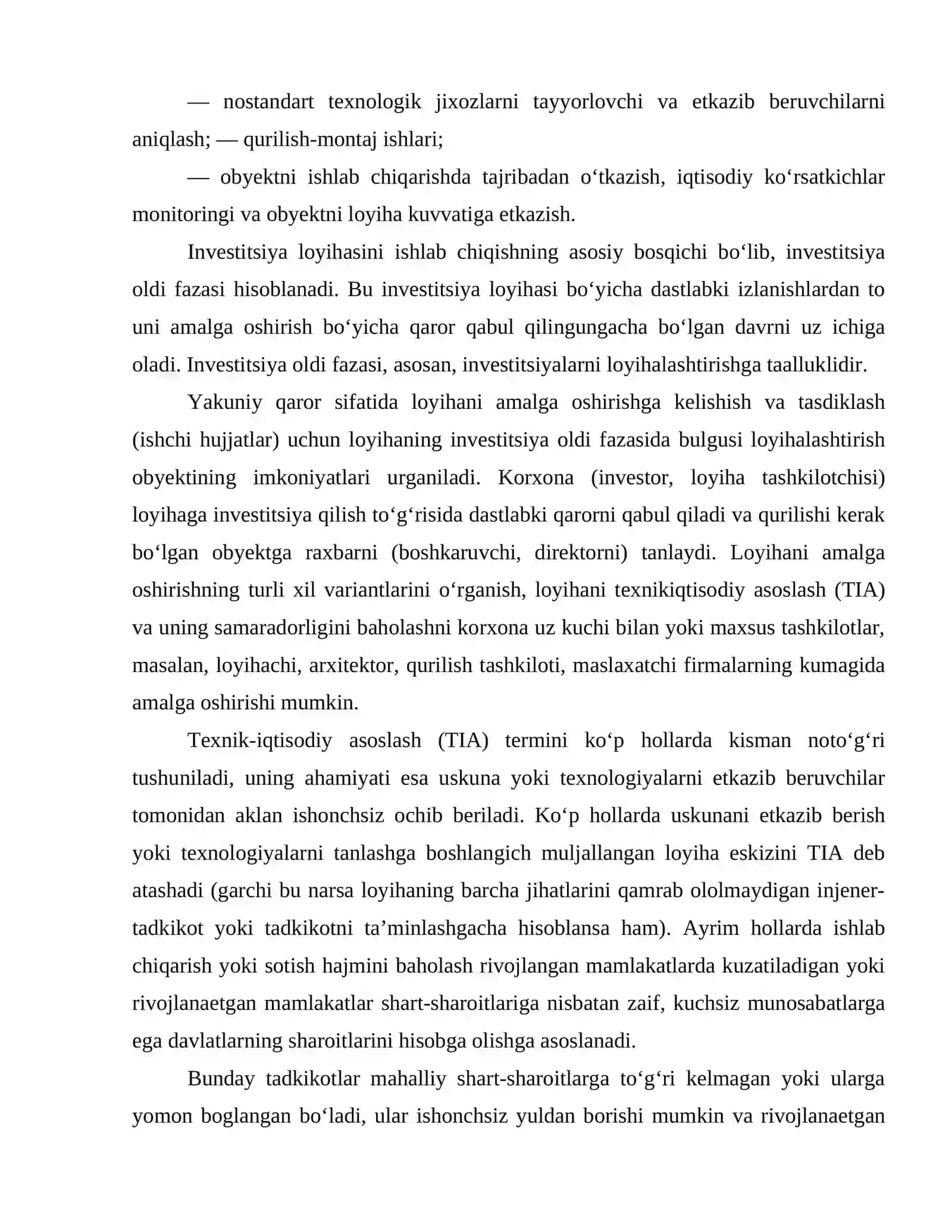 Investitsiya loyihasini ishlab chiqish bosqichlari 4