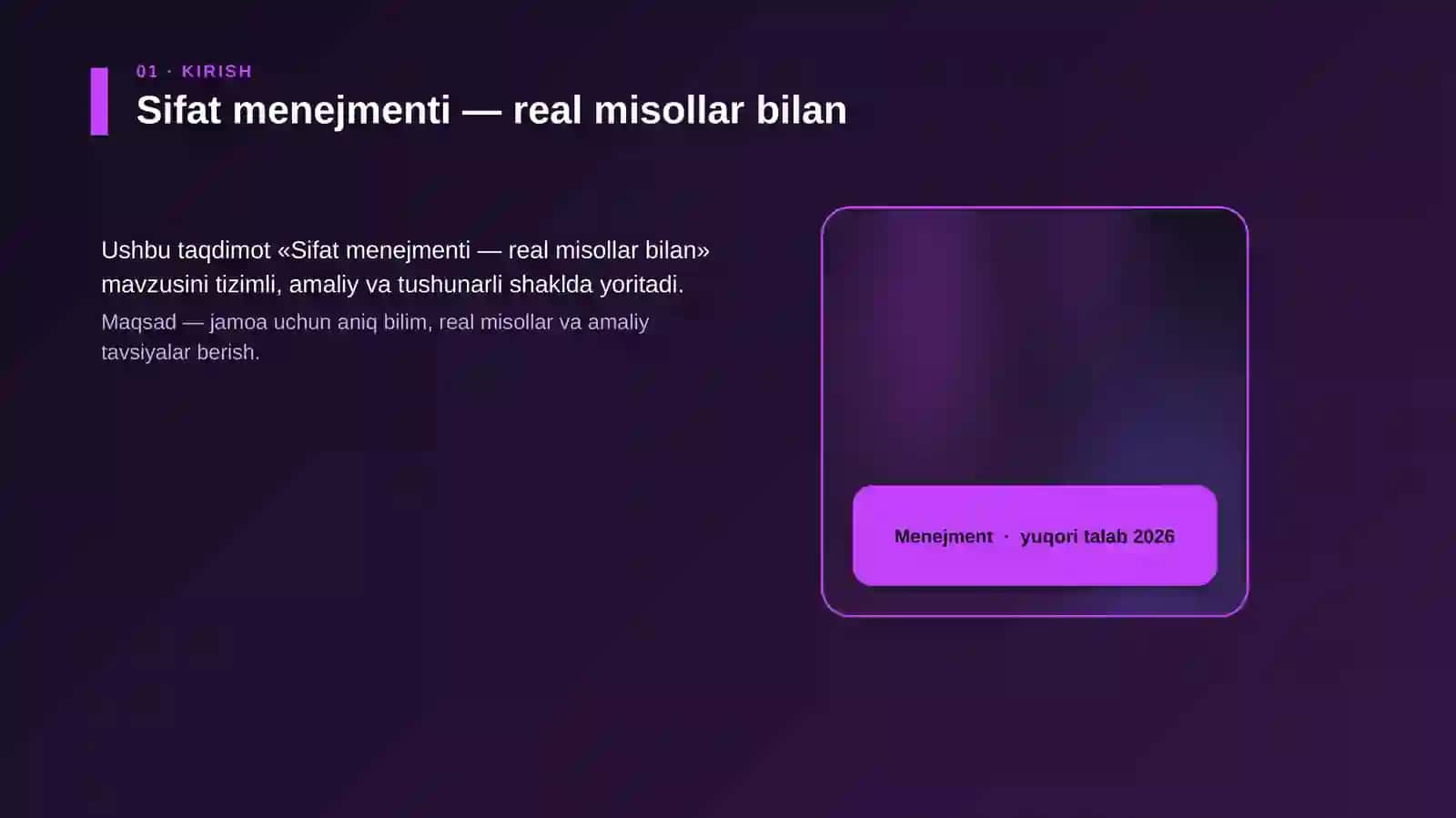 Sifat menejmenti — real misollar bilan 4