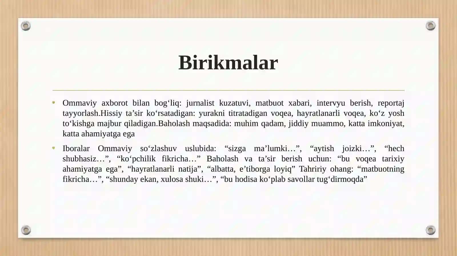 PUBLITSISTIKAGA XOS SOʻZLAR, BIRIKMALAR VA IBORALAR 4