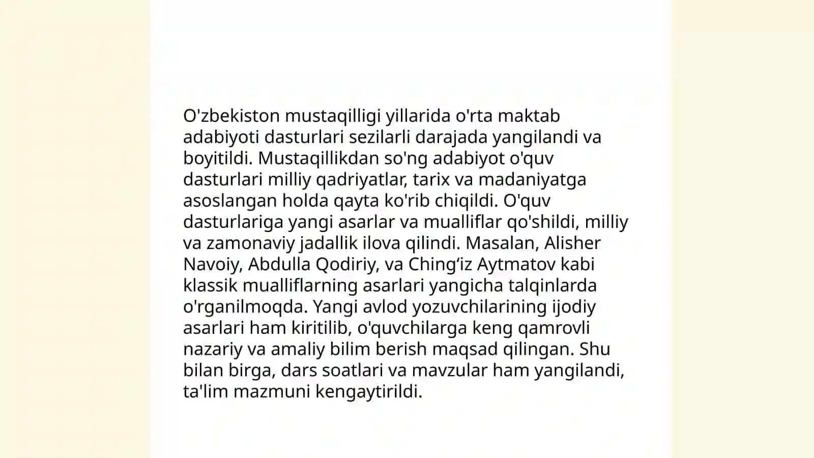 Istiqlol davrida o'rta maktab va akademik litseylarda adabiy ta'limning yangilanishi 4