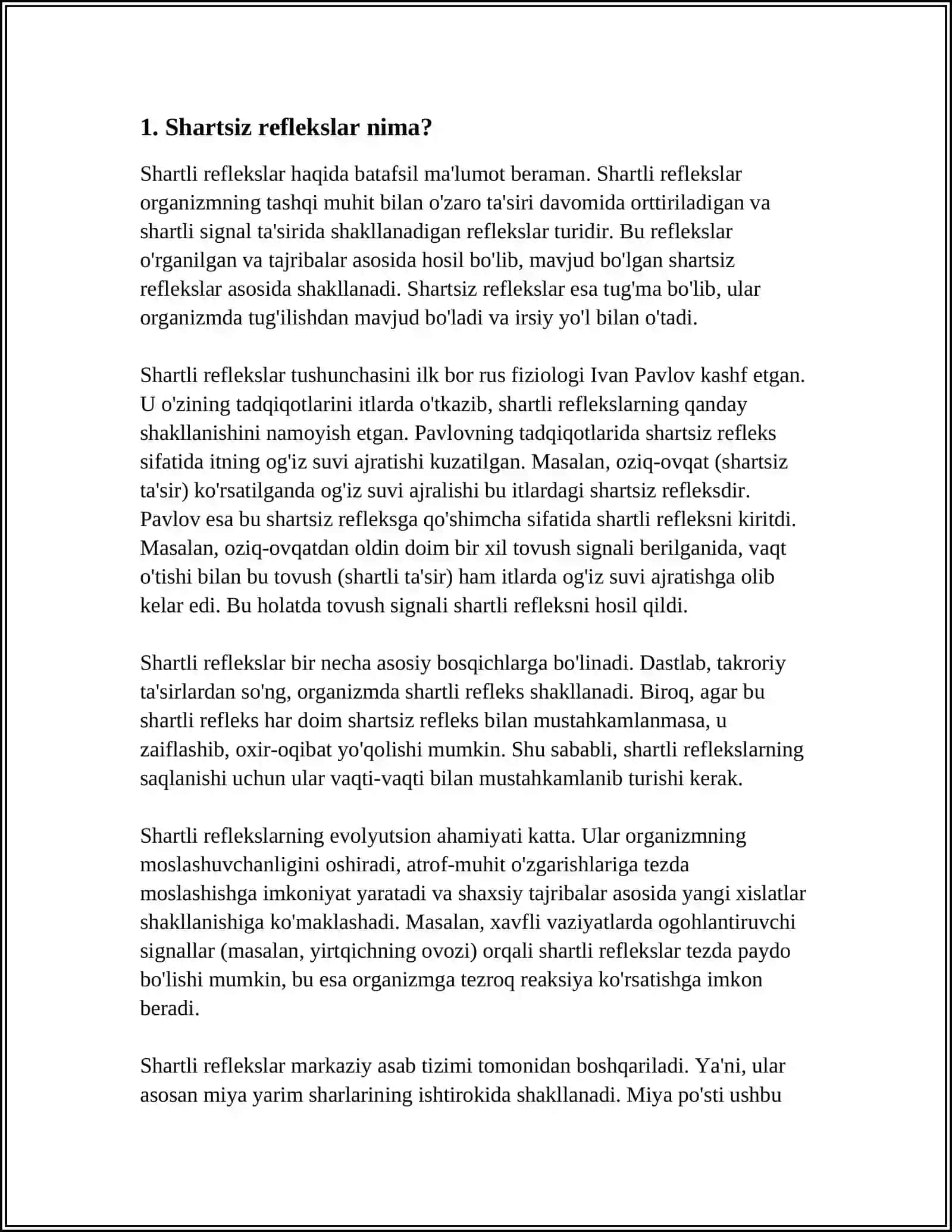 SHARTLI VA SHARTSIZ REFLEKSLAR HAQIDA TUSHUNCHA. ULARNING BIR BIRIDAN FARQI 4