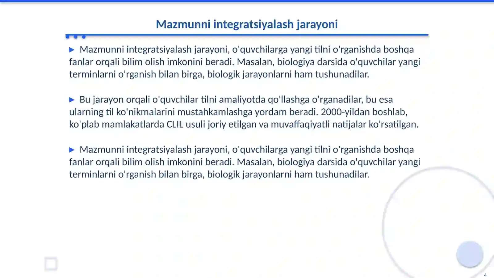 CLIL uslubida O'qitish 4