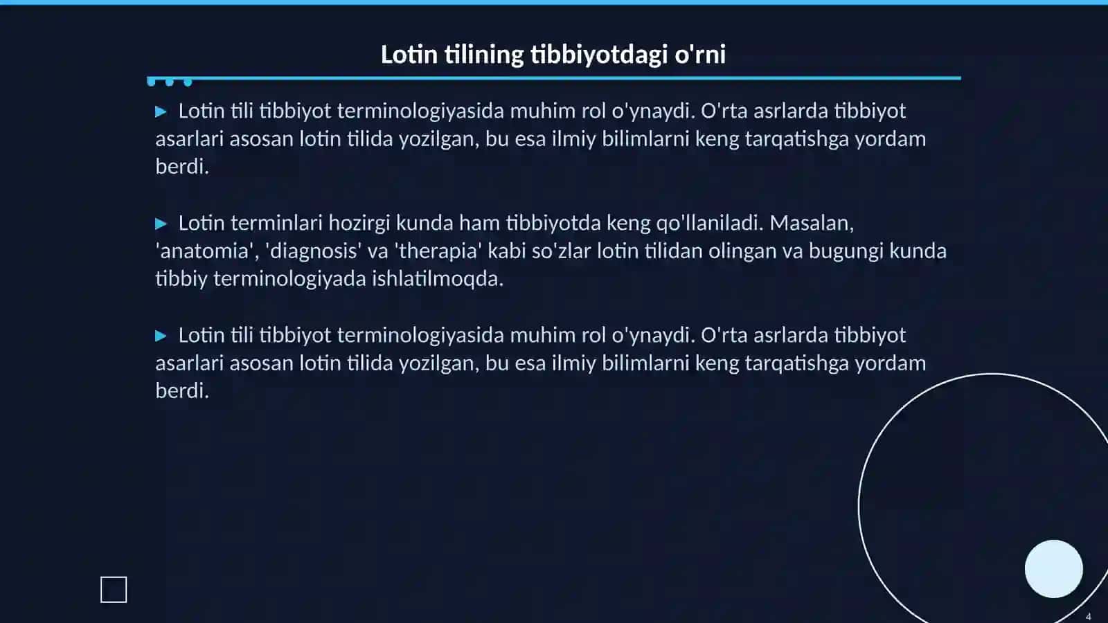 Meditsena Va San’at Lotin tili fanidan 4