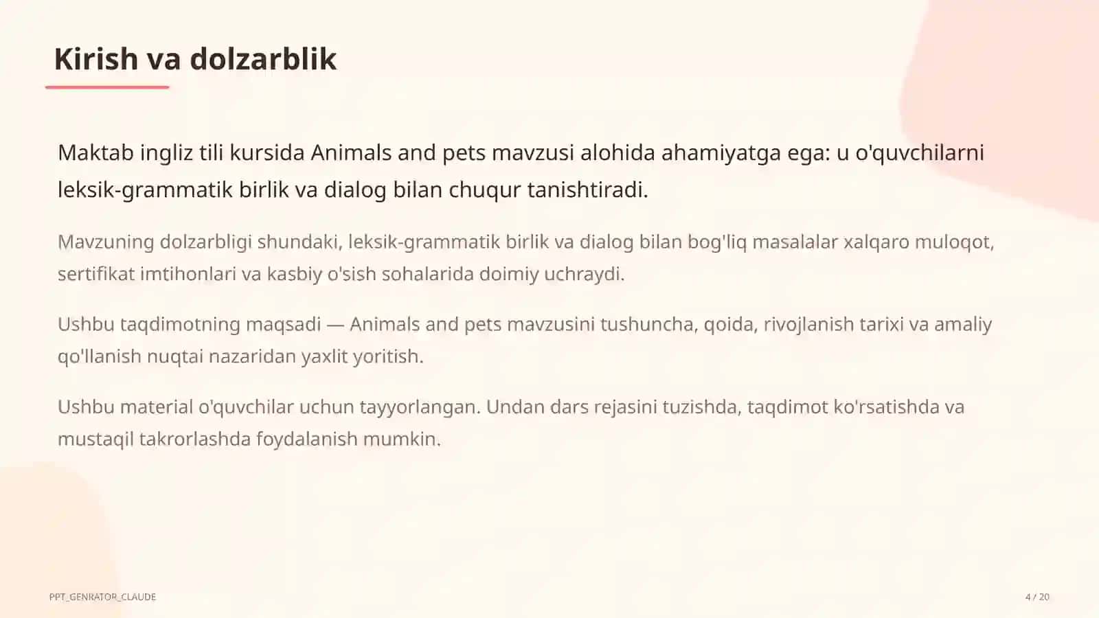 Animals and pets (2-sinf) 4