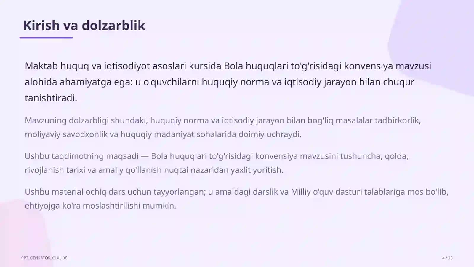 Bola huquqlari to'g'risidagi konvensiya (9-sinf) 4