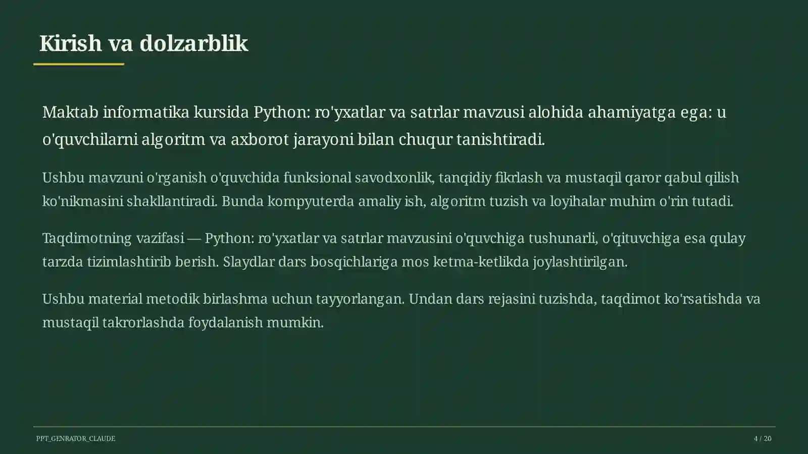 Python: ro'yxatlar va satrlar (9-sinf) 4