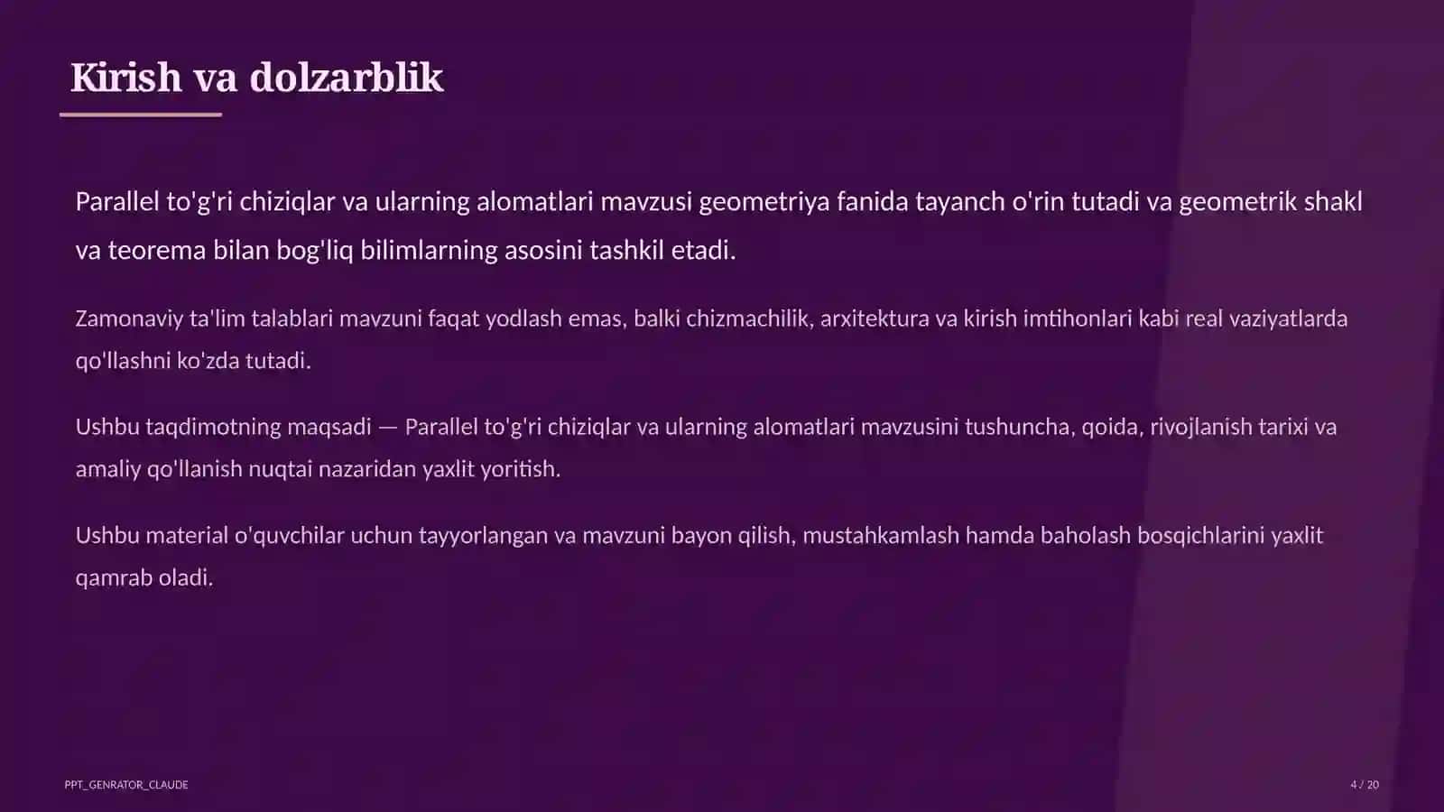 Parallel to'g'ri chiziqlar va ularning alomatlari (7-sinf) 4