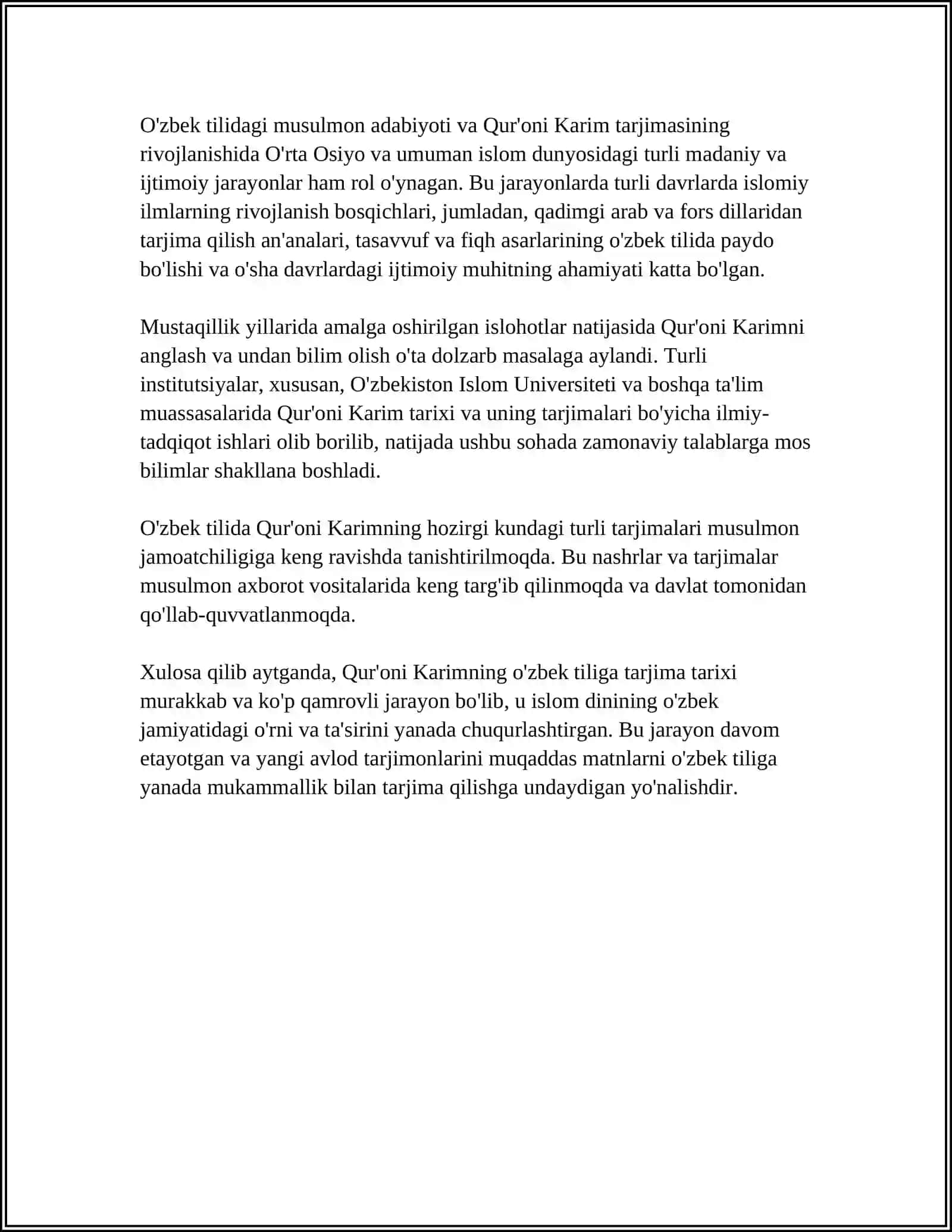 MUSTAQILIK YILLARIDA QURONI KARIMNI UZBEK TILIGA TARJIMA QILISHI VA TAVSIVLARI 4