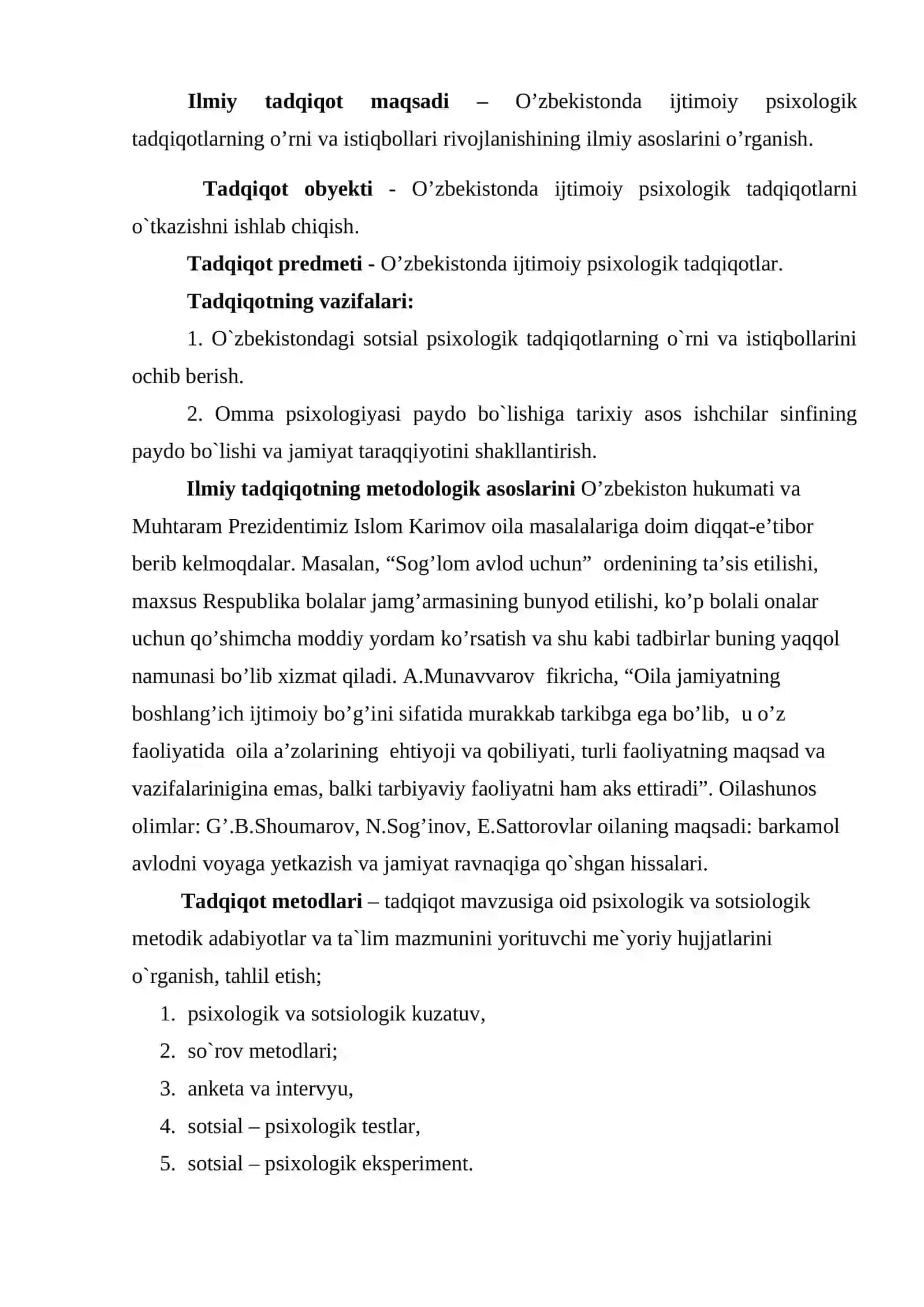 «O’ZBEKISTONDA IJTIMOIY PSIXOLOGIK TADQIQOTLARNING O’RNI VA ISTIQBOLLARI » MAVZUSIDAGI KURS ISHI 4