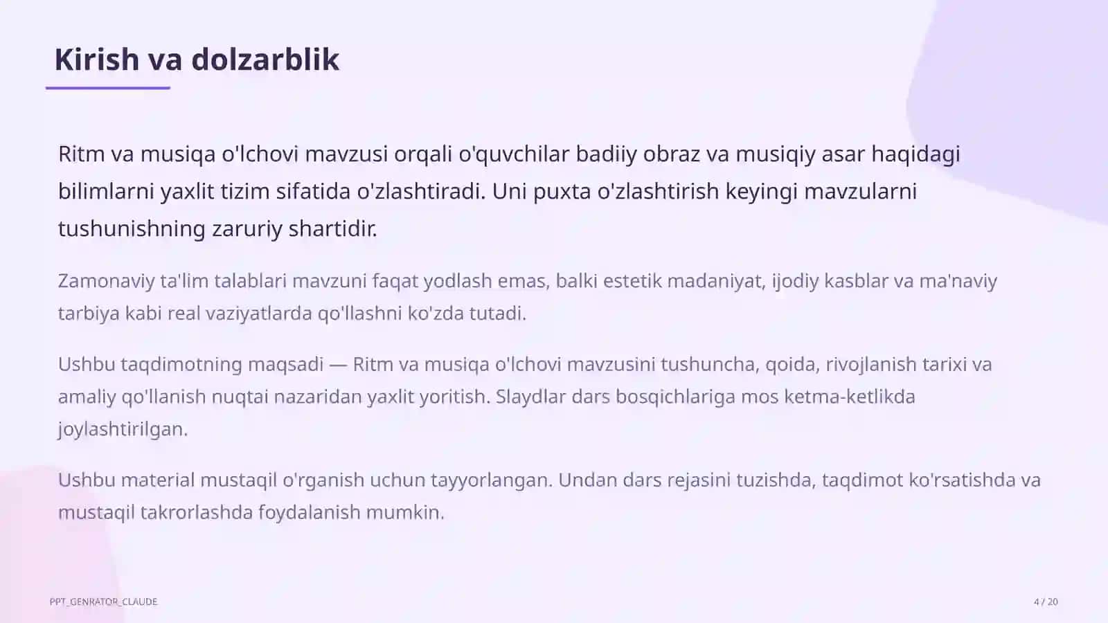 Ritm va musiqa o'lchovi (3-sinf) 4