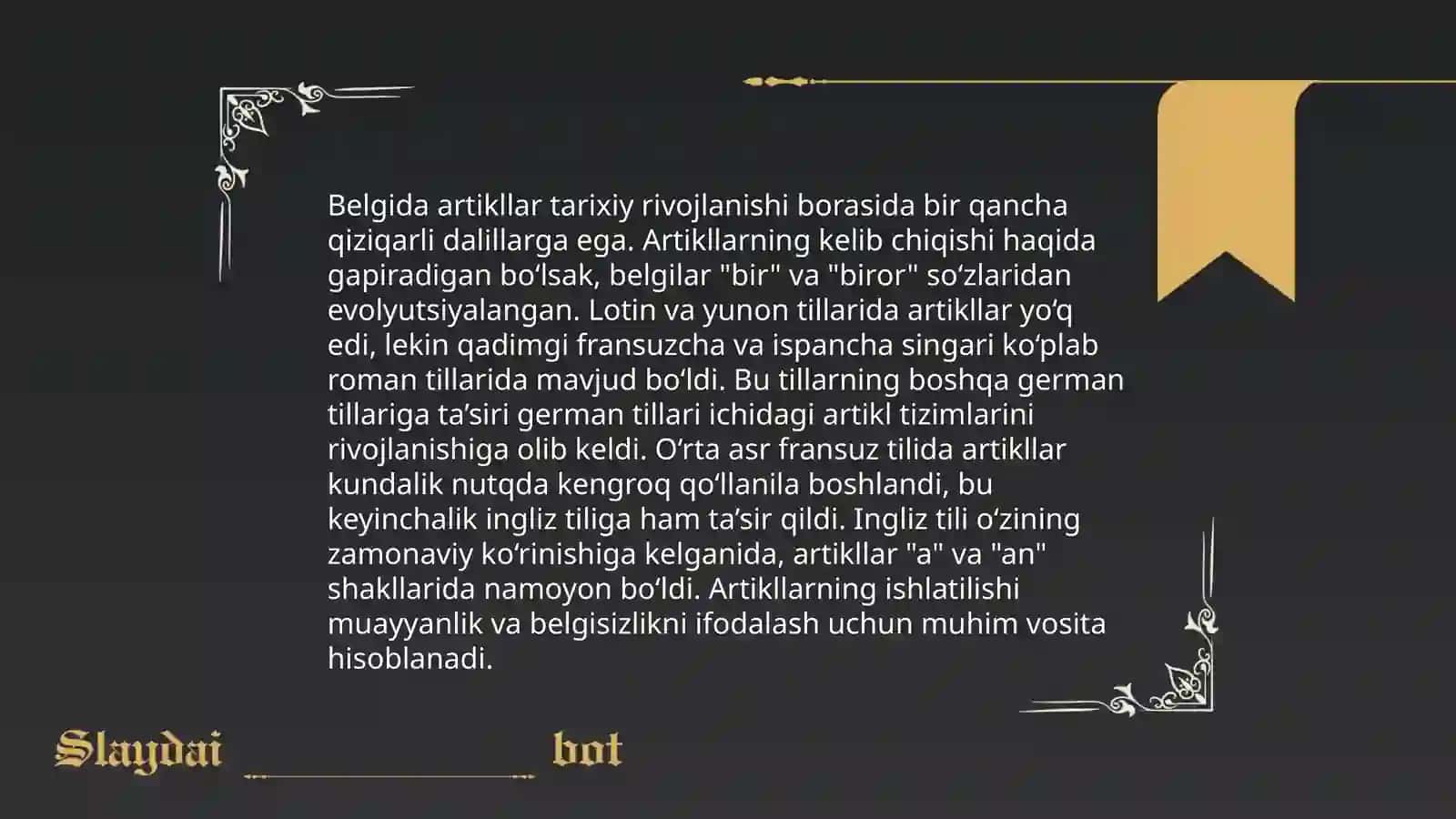 Belgisiz artiklning asosiy qo'llanilishi 4