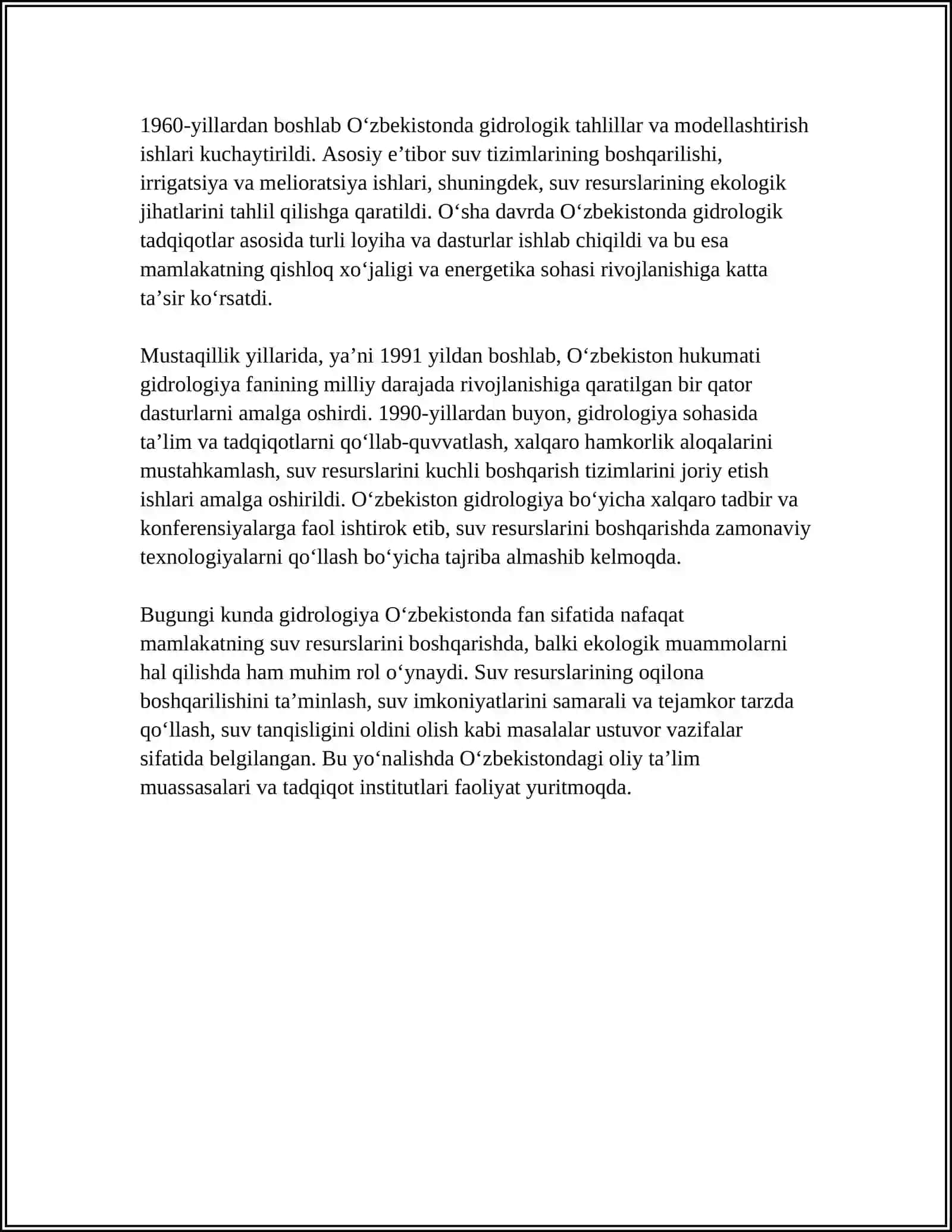 OʻZBEKISTONDA GIDROLOGIYA FANINING SHAKLLANISHI VA RIVOJLANISH BOSQICHLARI (20–21 ASR) 4