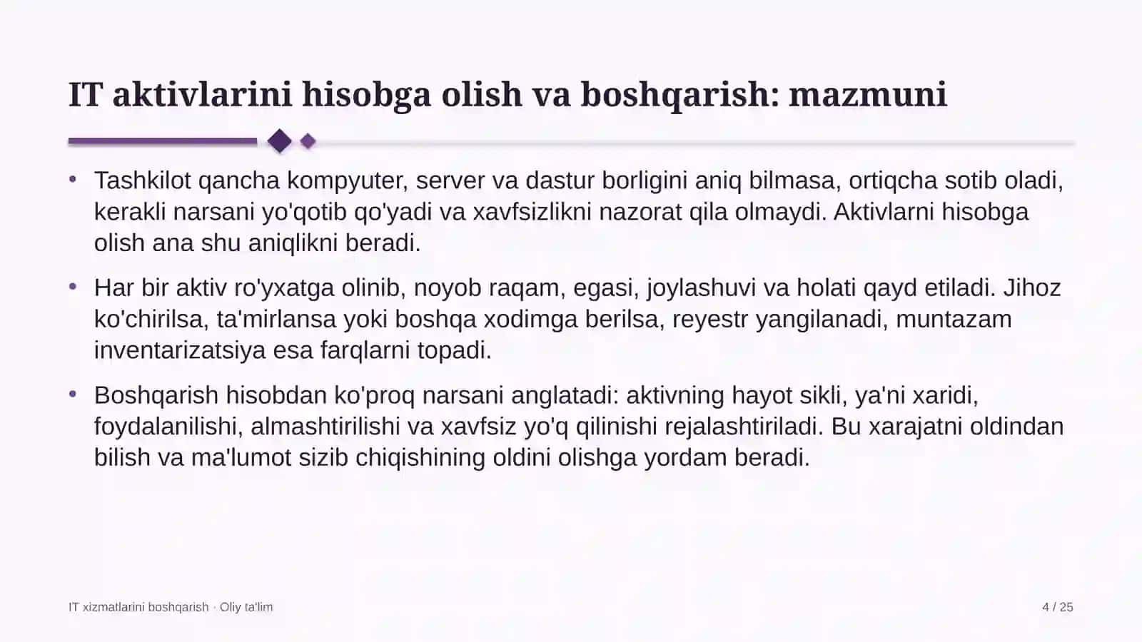 qimmatli qog'ozlar bozorida axborot texnologiyalari aktivlarini hisobga olish va boshqarish 7960 4