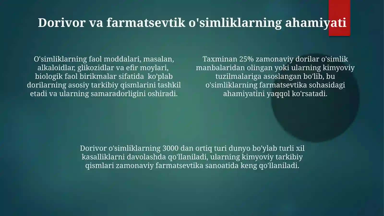 Dorilar va dorivor o'simliklarning tibbiyotda qo'llanilishi, lotincha nomlari 4