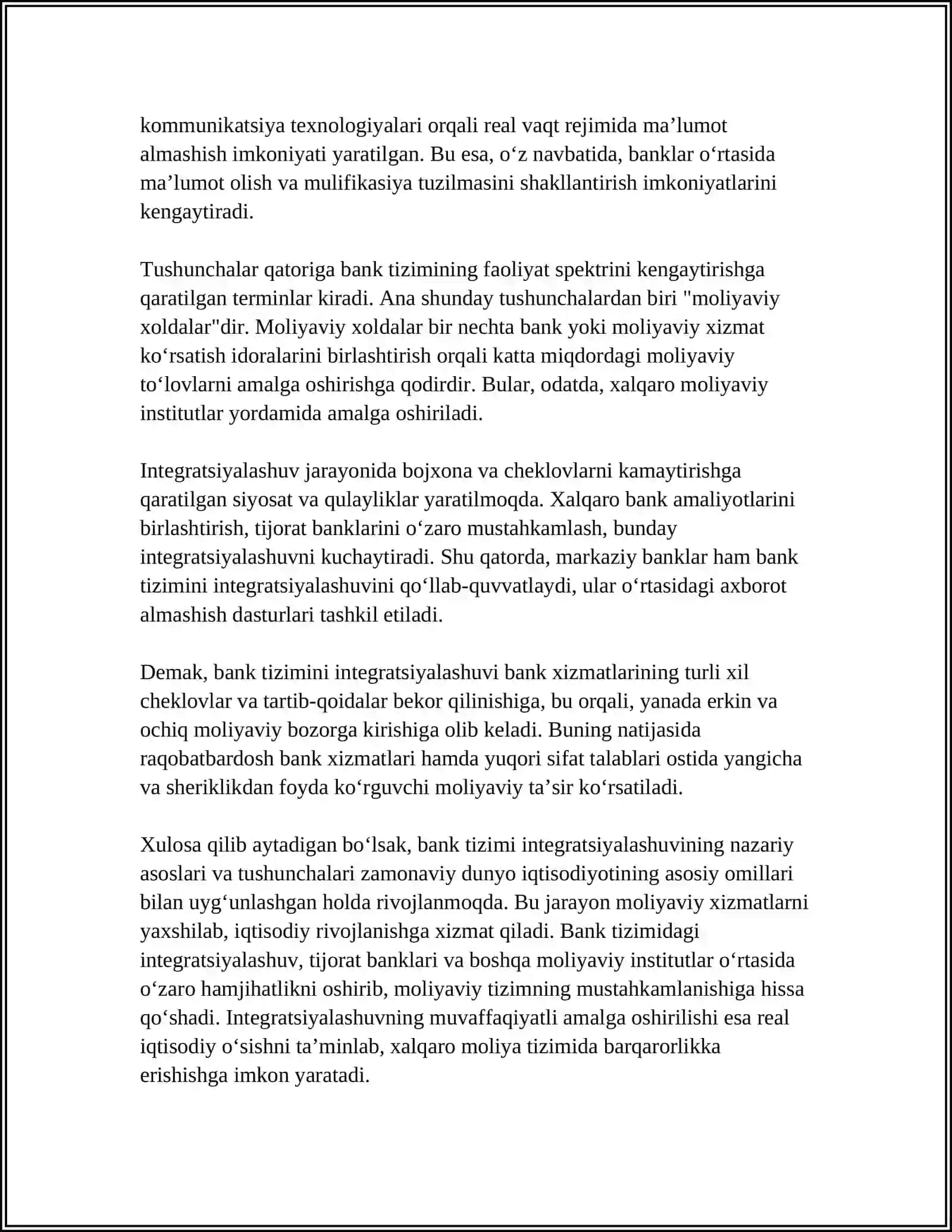 BANK TIZIMINING INTEGRATSIYALASHUVI: SHART-SHAROITLAR VA TENDENSIYALAR 4