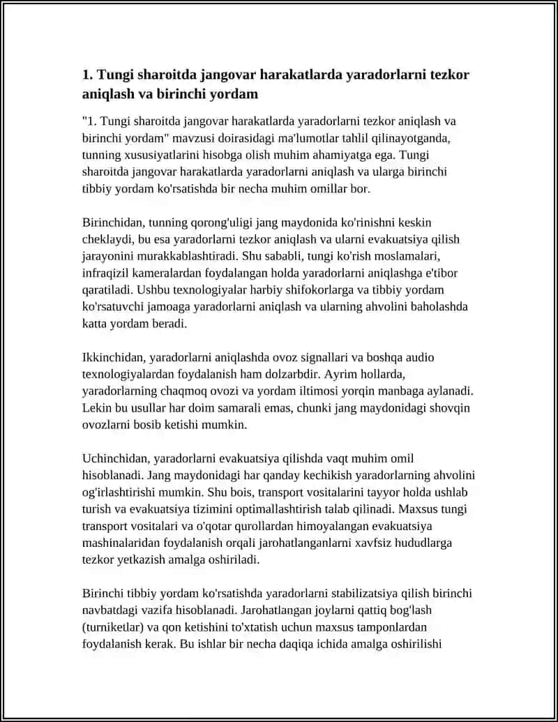 ALOHIDA SHAROITLAR (TUNGI,TOGʻ,CHOʻL,YIRIK AHOLI PUNKTLARI)DAGI JANGOVAR HARAKATLAR TIBBIY TA'MINOTINI TASHKIL ETISH XUSUSIYATLARI 4
