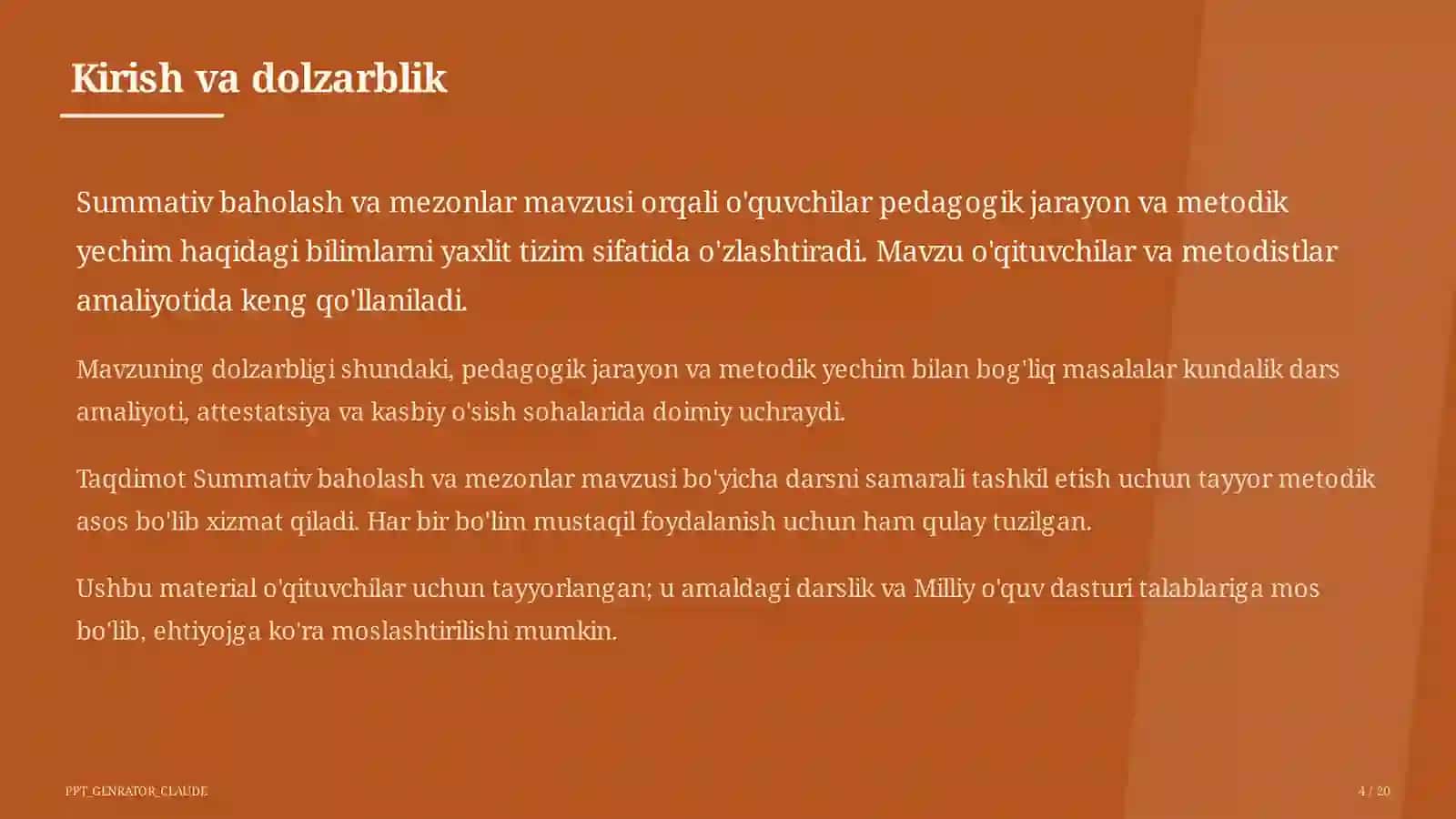 Summativ baholash va mezonlar 4