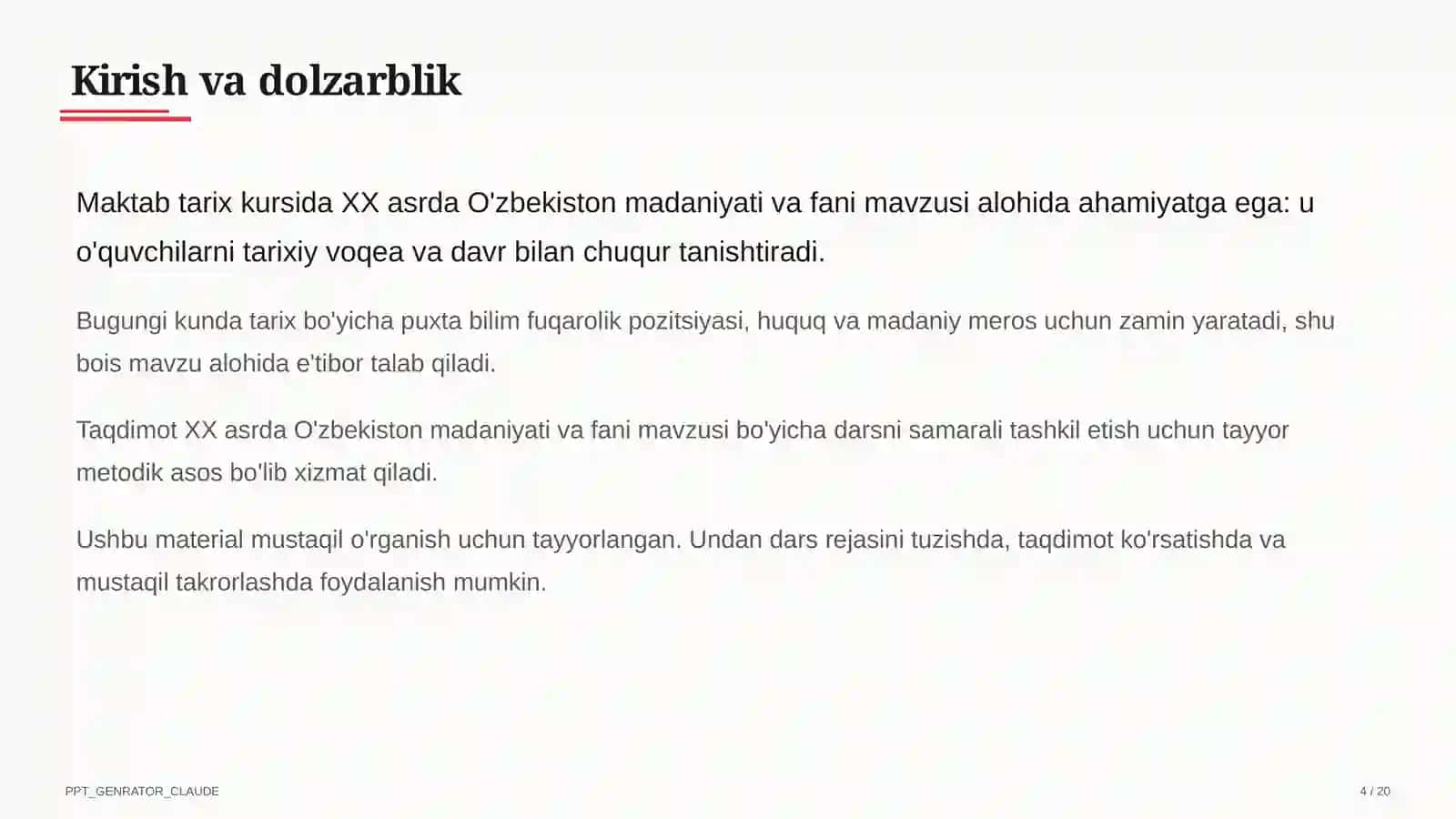 XX asrda O'zbekiston madaniyati va fani (10-sinf) 4