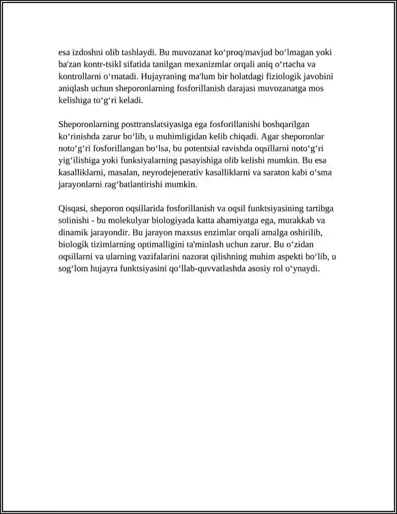 TURLI XIL OQSILLARNING TRANSLYATSIYADAN KEYINGI MODIFIKATSIYALARI. SHEPORON OQSILI 4