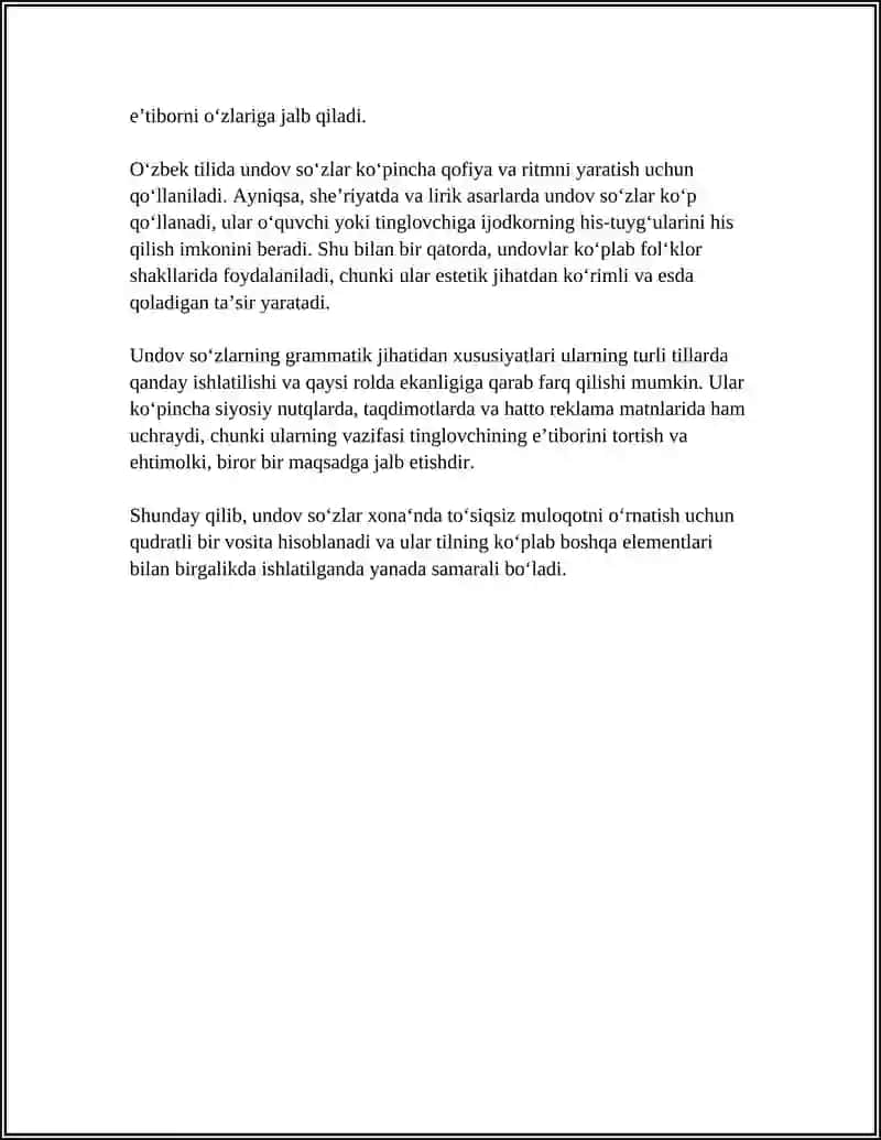 UNDOV SO‘ZLAR VA UNING TURLARI 4