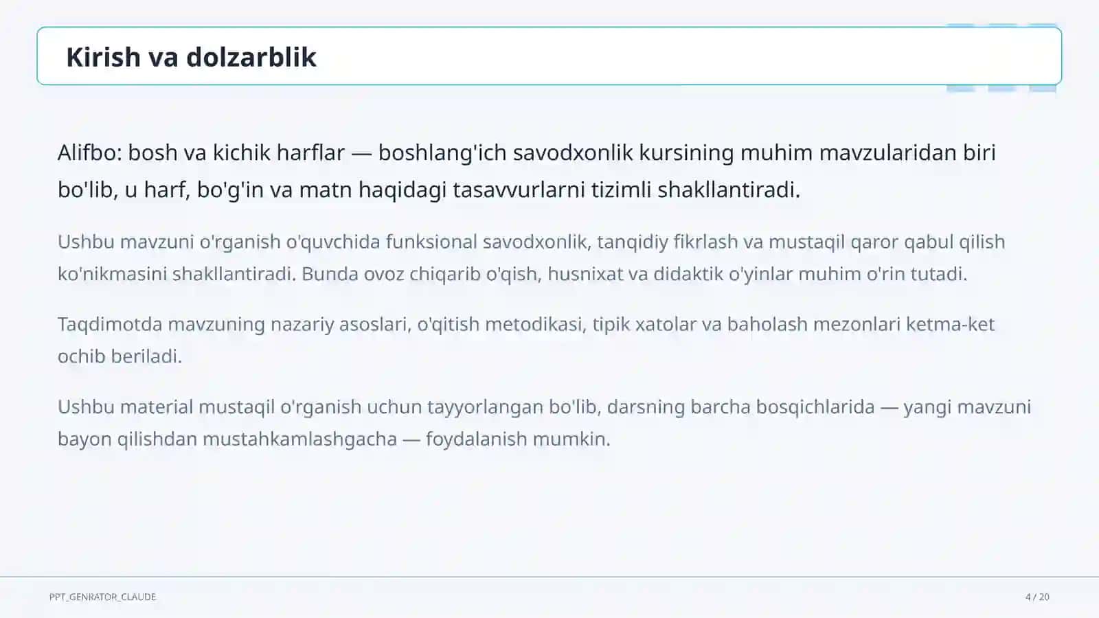 Alifbo: bosh va kichik harflar (1-sinf) 4