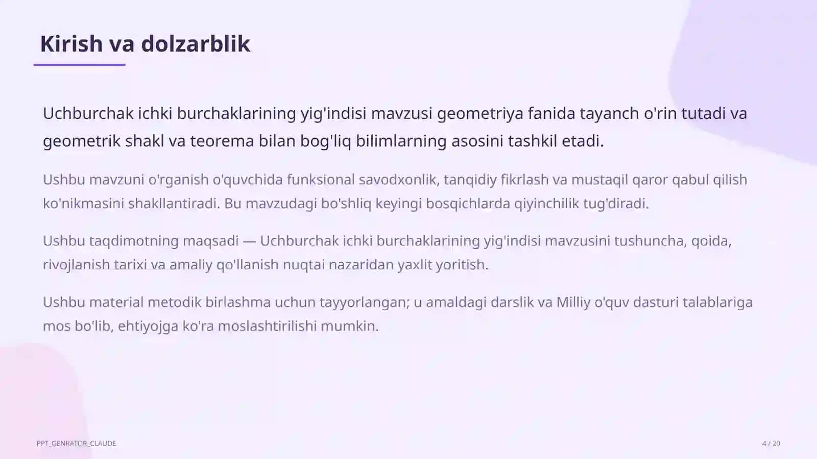 Uchburchak ichki burchaklarining yig'indisi (7-sinf) 4