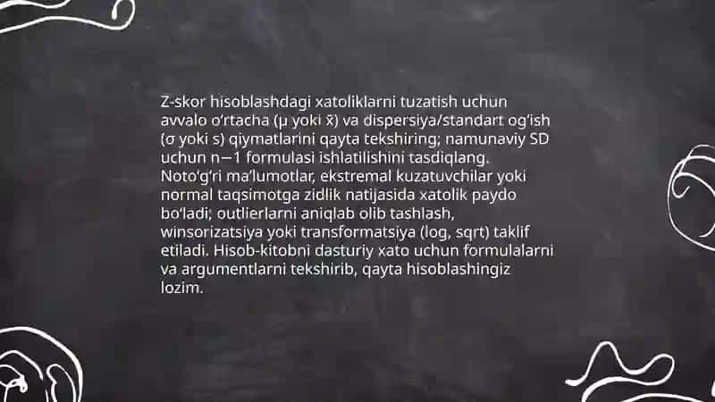 Standartlashtirilgan koʻrsatkichlarni hisoblash da muammolarni hal qilish 4