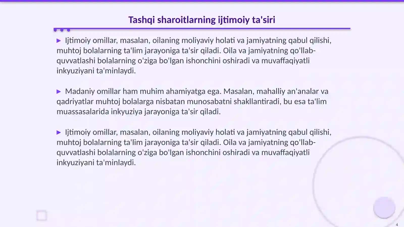Alohida yordamda muhtoj bolani samarali inkyuziyasi uchun tashqi sharoitlar 4