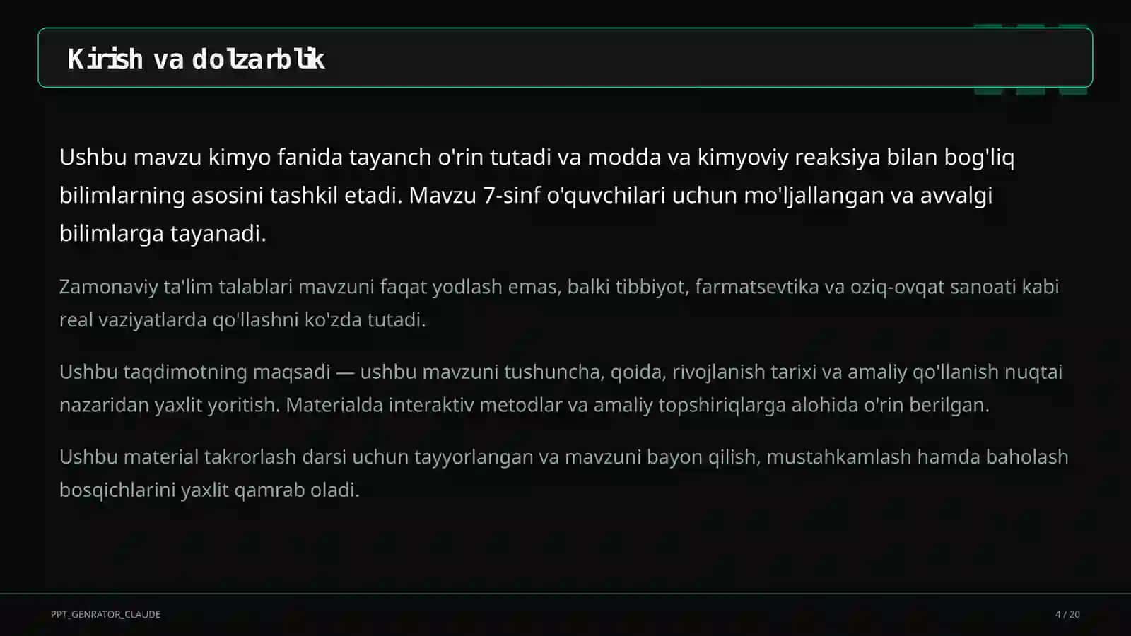 Moddalar va ularning xossalari: sof modda va aralashma (7-sinf) 4