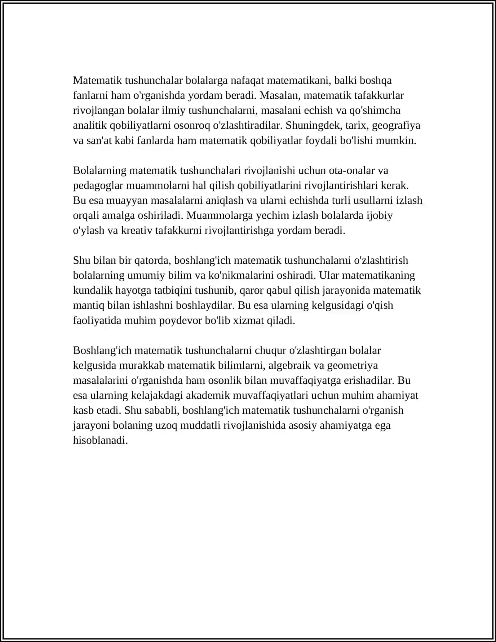 Boshlang'ich matematik tushunchalarning ahamiyati 4
