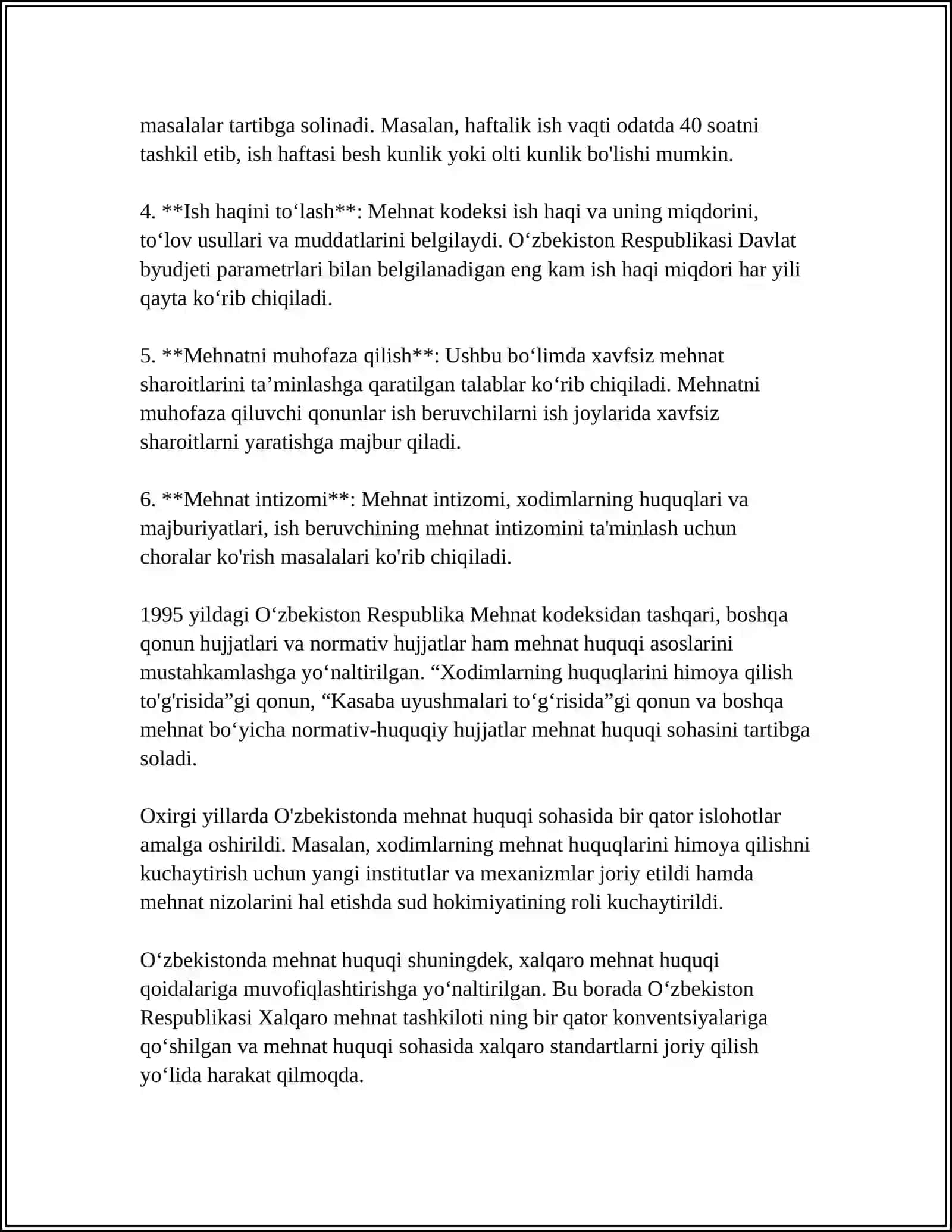 MUSTAQIL ISH Mavzu: MEHNAT VA UNGA HAQ TO'LASH HISOBI 4