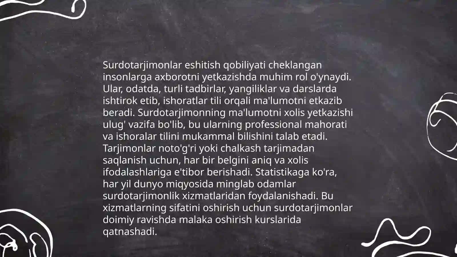 Surdotarjimonlikning kasbiy etikasi.Kasb turlari, ularning imo-ishorada ko'rinishi 4