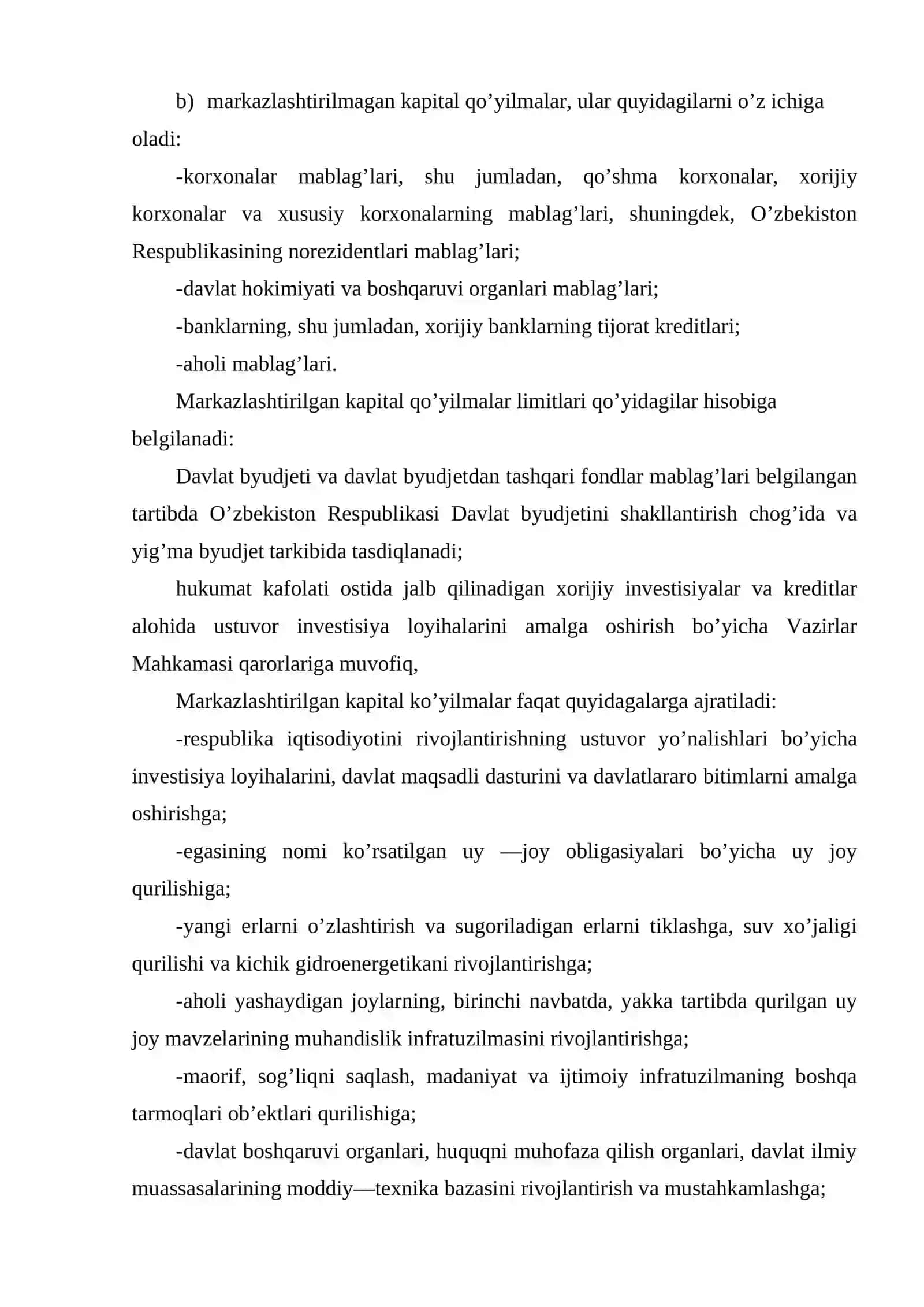 O’zbеkistоn Rеspublikasi invеstisiya dasturi (Dastur) 4