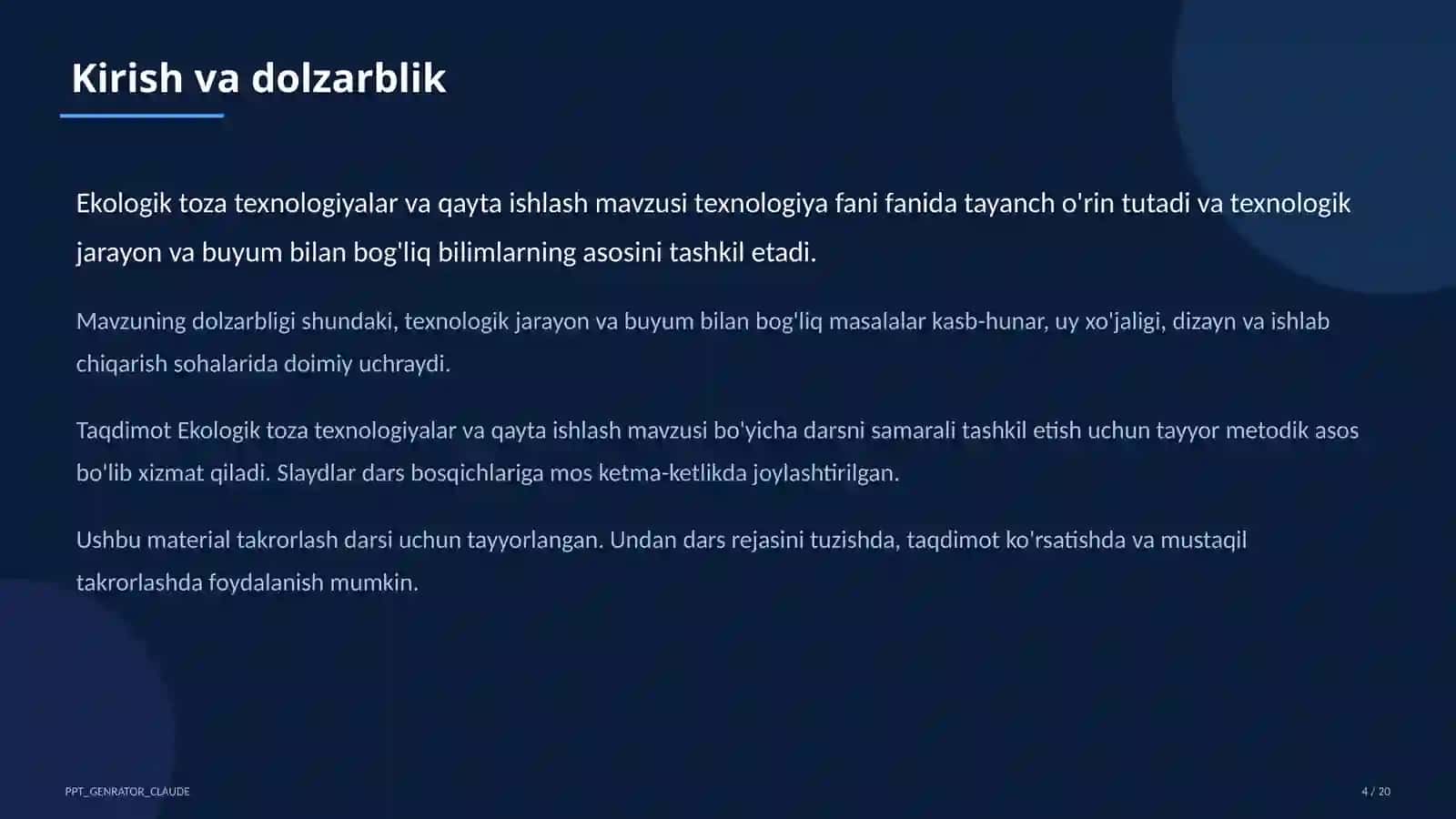 Ekologik toza texnologiyalar va qayta ishlash (11-sinf) 4