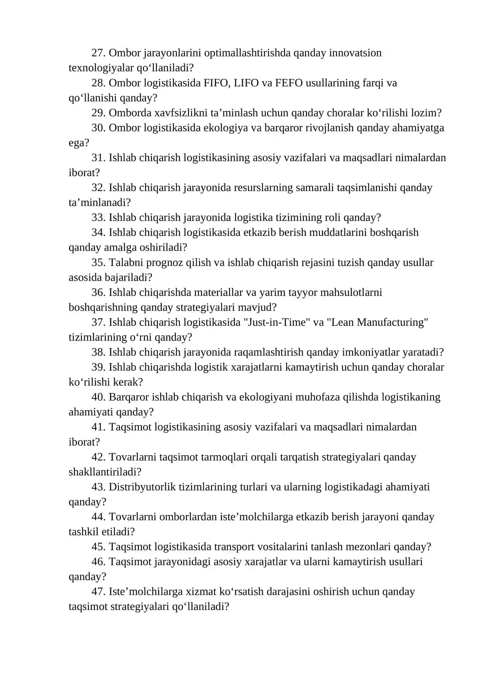 « BIZNES BOSHQARUVI» kafedrasining Davlat attestatsiya sinovlari (DAK) tayyorlangan savollar to‘plami (O‘zbek) 4