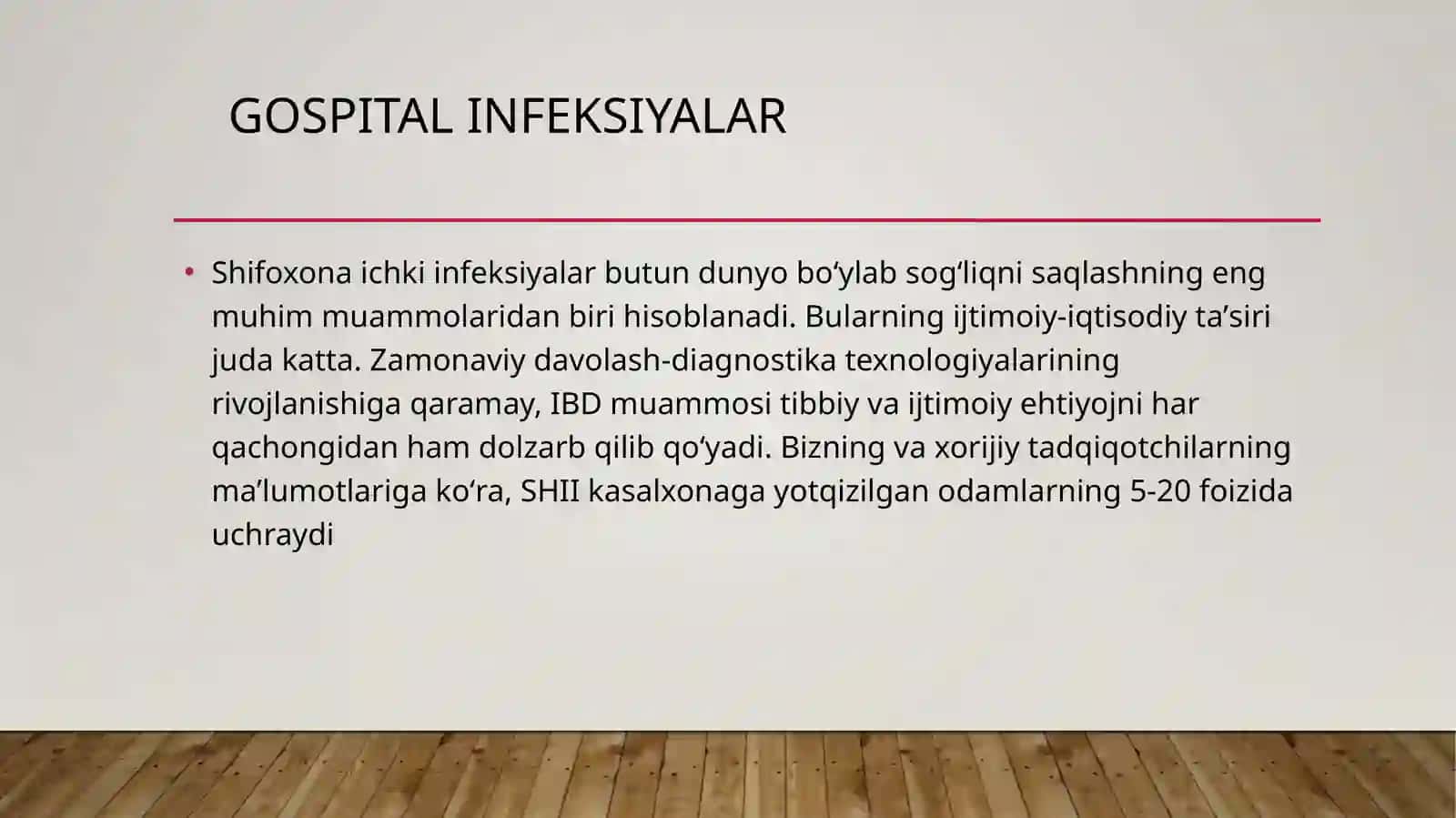 Gospital infeksiyalar: infeksiya manbai, tarqalish yo‘llari va omillari. Kasalxona ichi infeksiyalarining (KII) etiologik tarkibi. 4