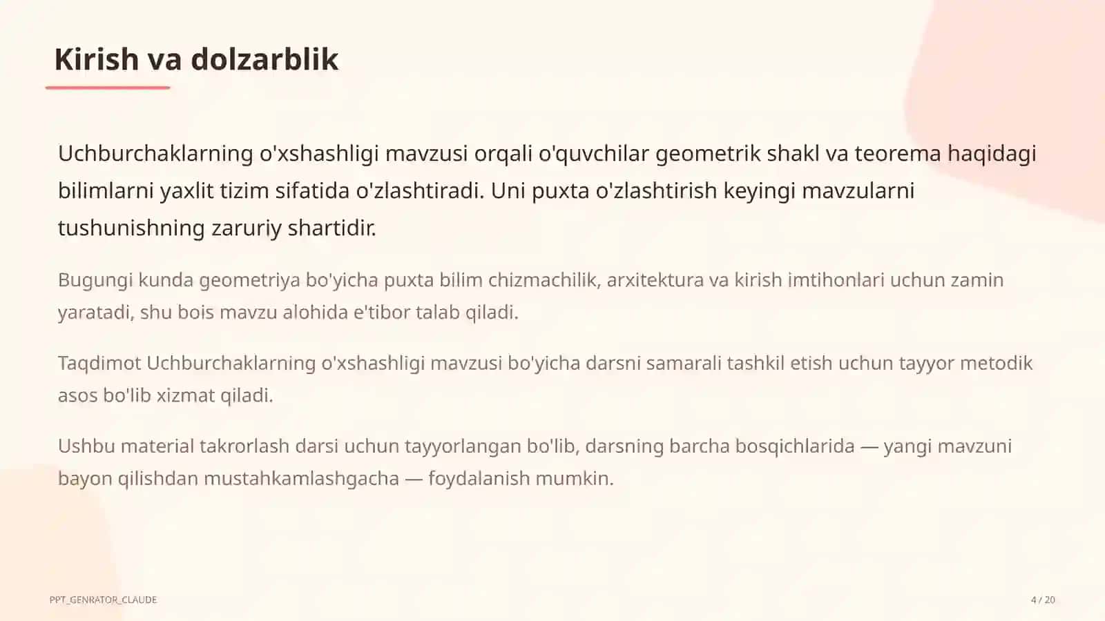 Uchburchaklarning o'xshashligi (8-sinf) 4
