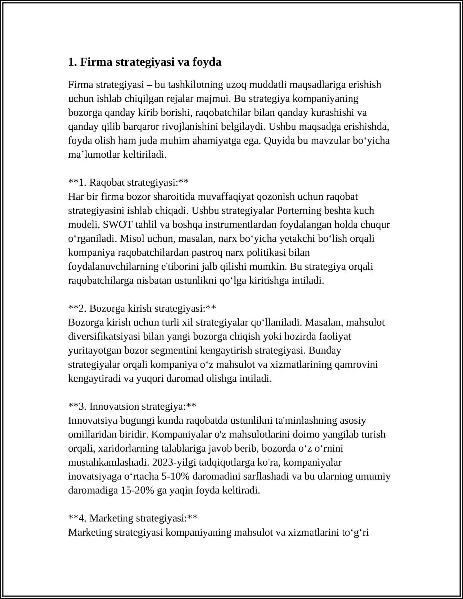 RAQOBATLASHUVCHI FIRMANING FOYDASI VA DAROMADLARI 4