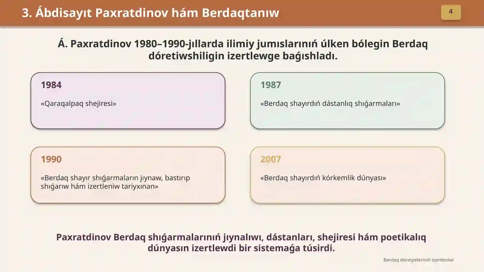 Berdaq dóretpeleriniń izertleniwi 4