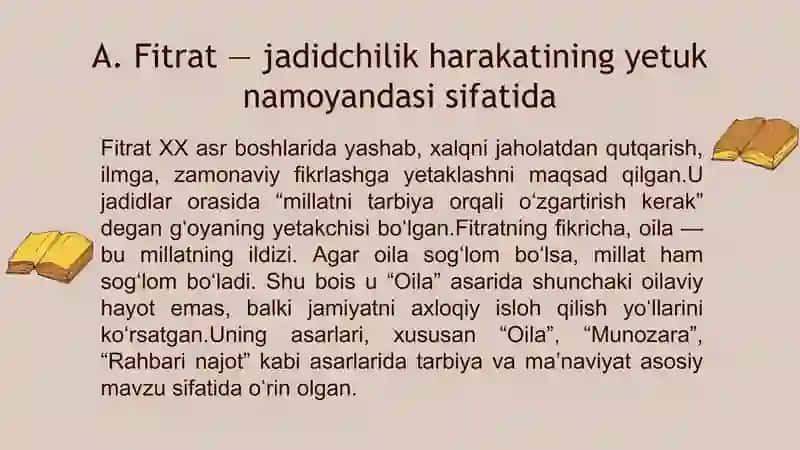 A. Fitratning Oila asarida gi oila qurish tartiblari va farzand tarbiyasiga oid gʻoyalar boʻyicha esse tayyorlash 4